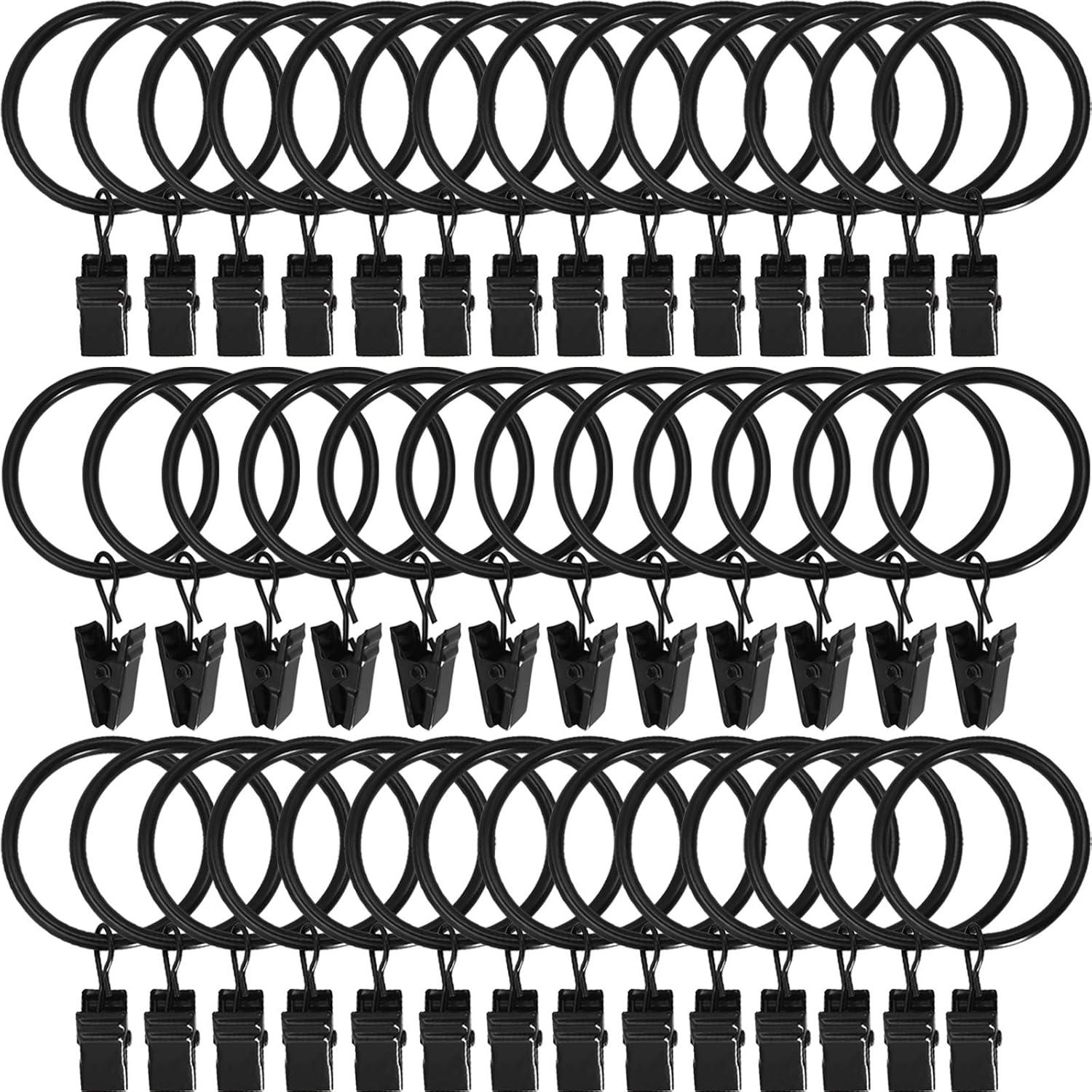 Black Metal Curtain Rings with Clips, 1.5 Inch Diameter, 40 Pack