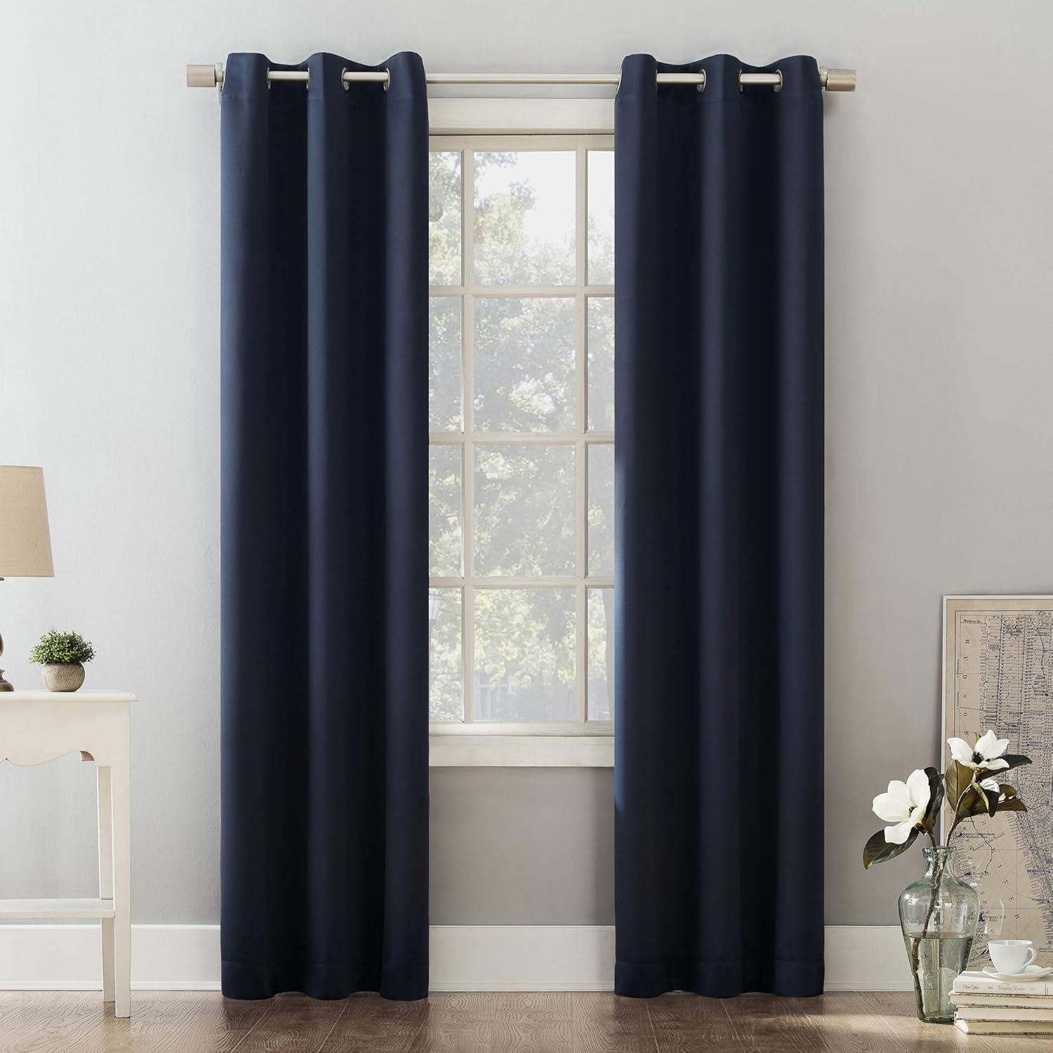 40"x95" Sun Zero Blackout Riley Kids' Bedroom Grommet Curtain Panel Navy Blue