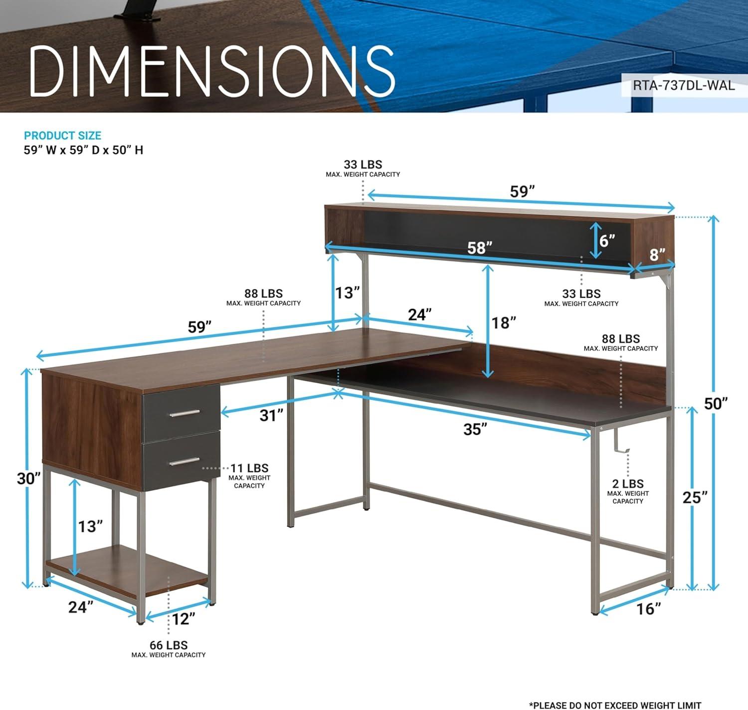 L Shape Desk with Hutch and Storage - Techni Mobili