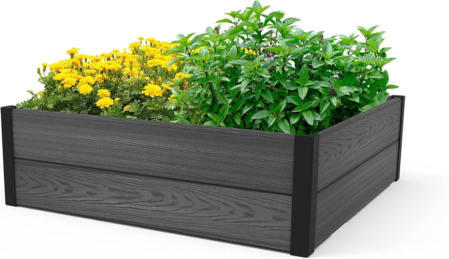 48" Grey Resin Wood-Look Outdoor Raised Garden Bed