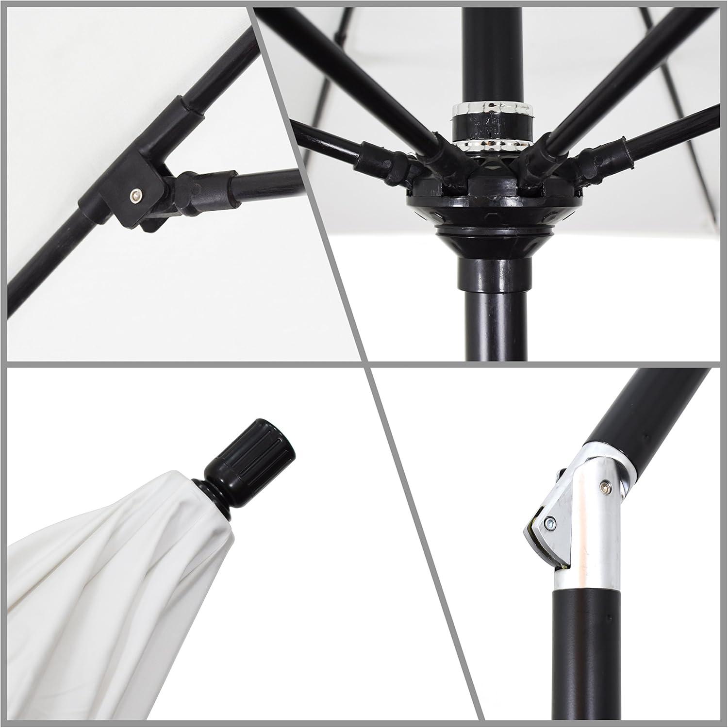 California Umbrella 9 Ft. Octagonal Aluminum Collar Tilt Patio Umbrella W/ Crank Lift & Fiberglass Ribs - Matted White Frame / Olefin Black Canopy