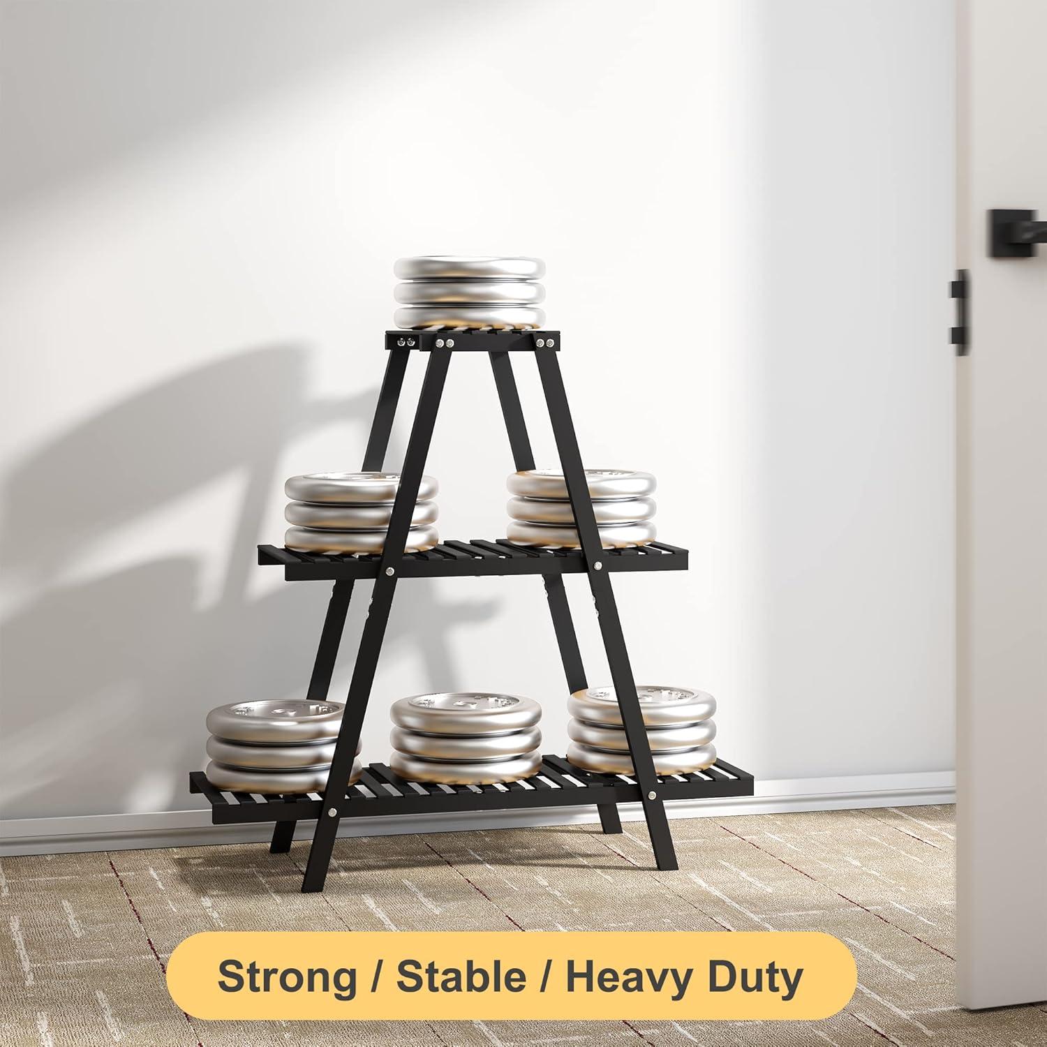 Black Bamboo 3-Tier Ladder Plant Stand for 8 Pots