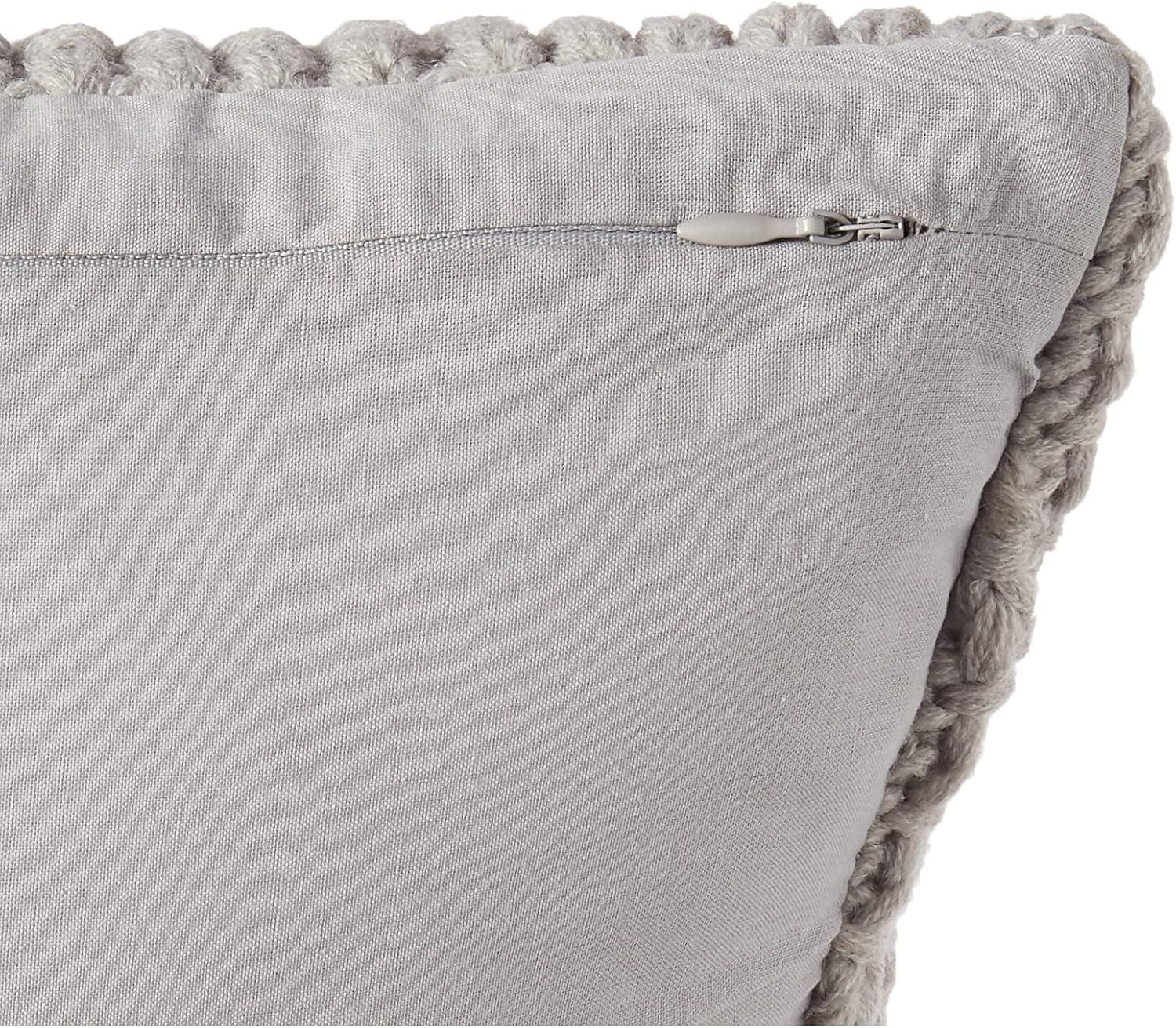 16" Square Gray Cotton Embroidered Coastal Throw Pillow