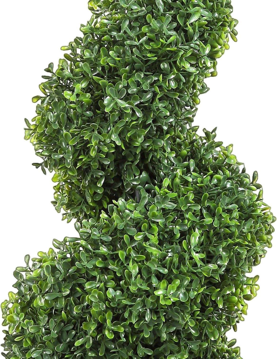 36-Inch Green Plastic Boxwood Spiral Topiary Pair