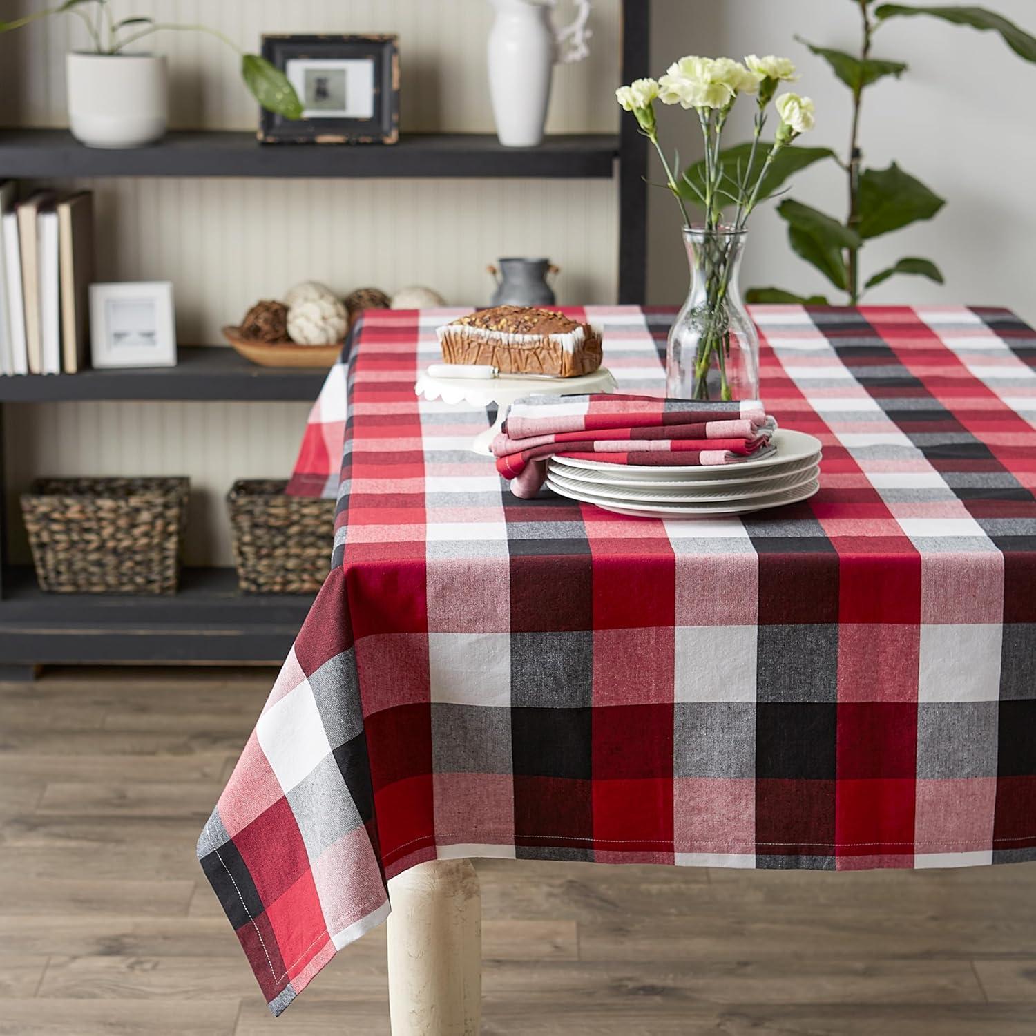 Cardinal Red and Black Checkered Cotton Square Tablecloth 52x52