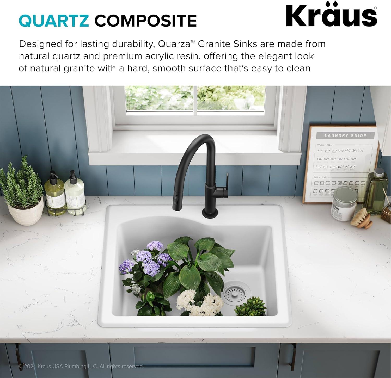 KRAUS Quarza™ 25" L Dual Mount Single Bowl Granite Kitchen Sink