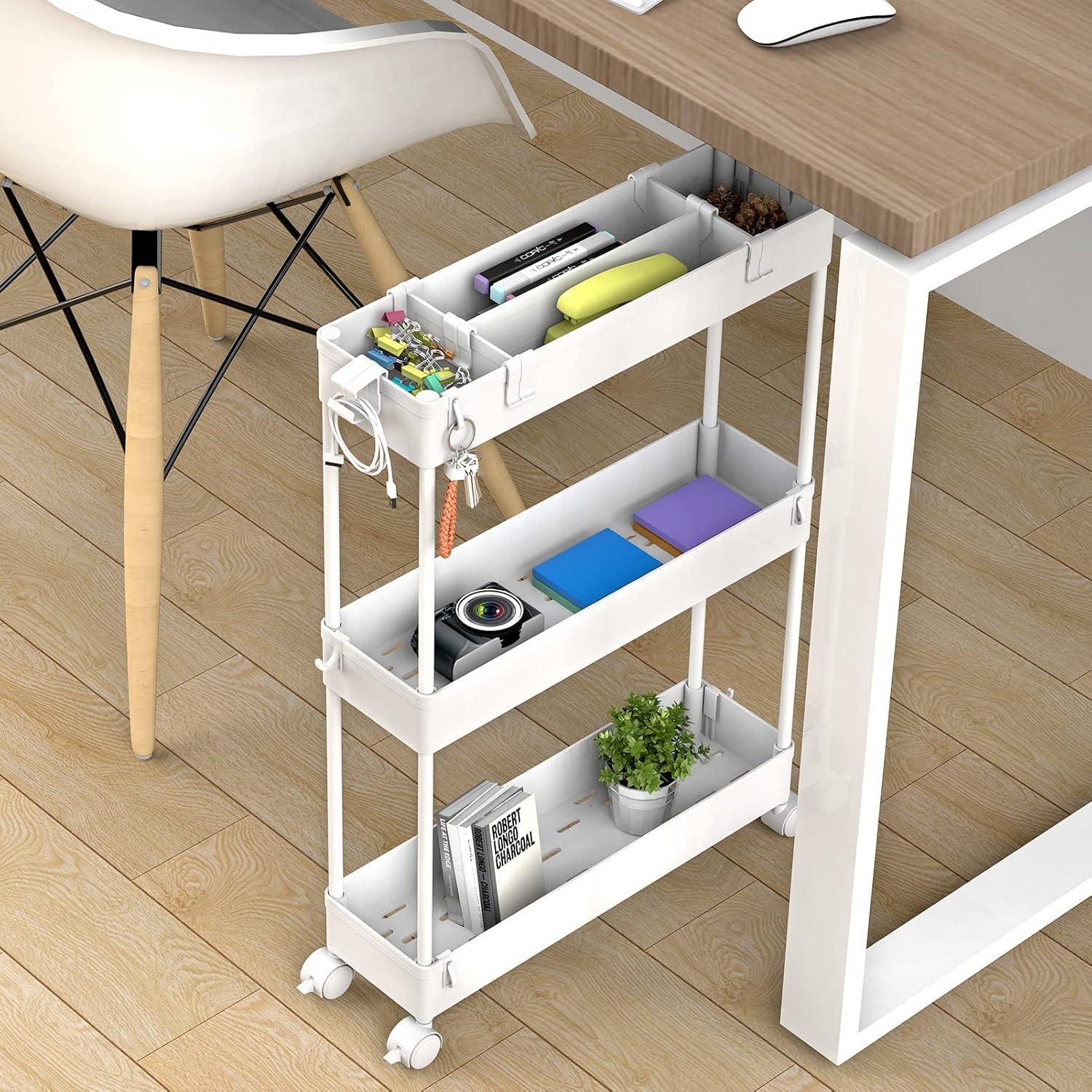 3 Tier Bathroom Rolling Utility Cart Storage, White