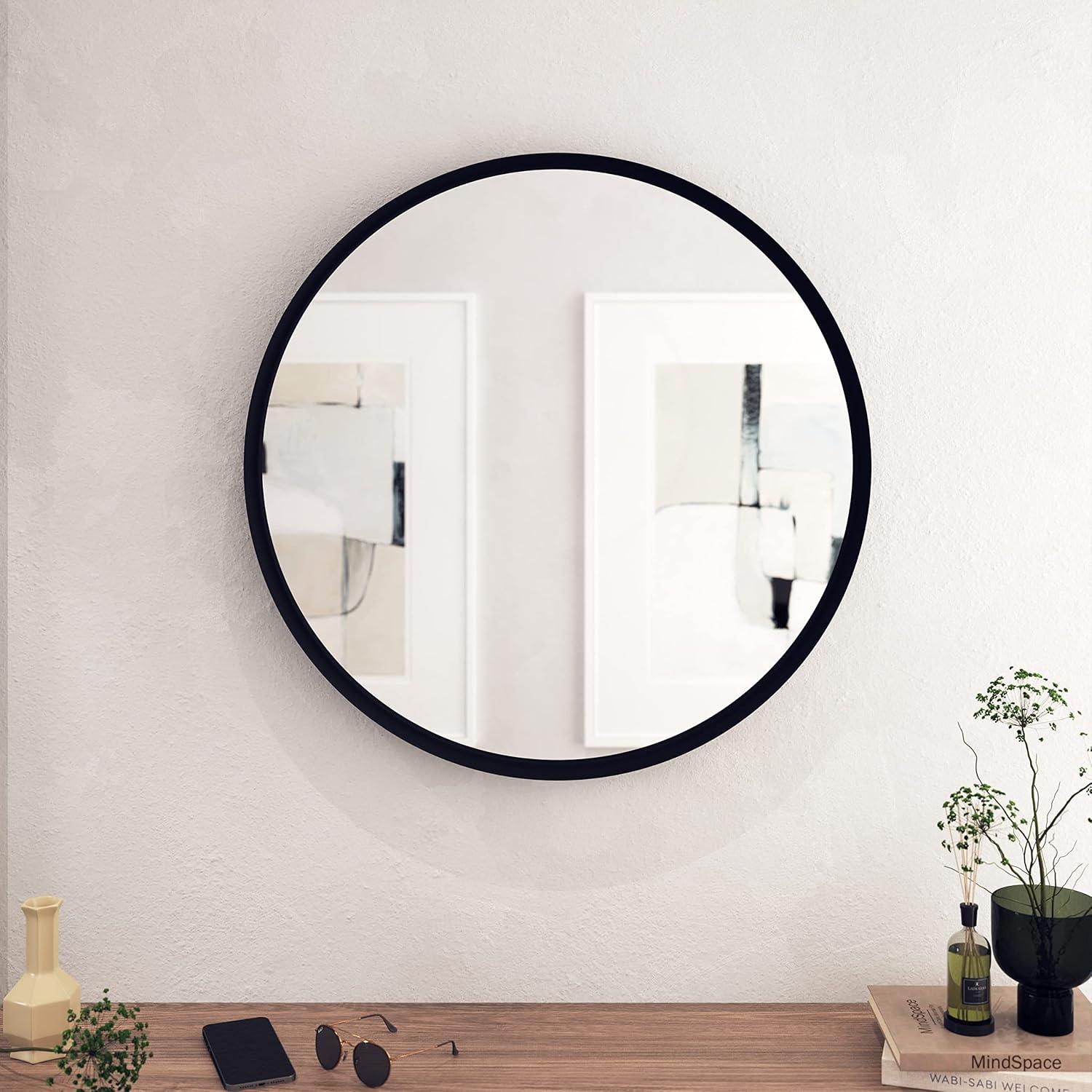 HBCY Creations Black Round Wall Mirror - 30 Inch Large Round Mirror, Rustic Accent Mirror for Bathroom, Entry, Dining Room, & Living Room - Metal Mirror for Wall