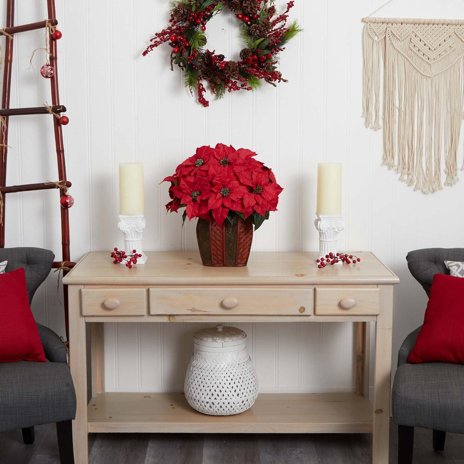 Festive Elegance Poinsettia Silk Arrangement in Decorative Vase