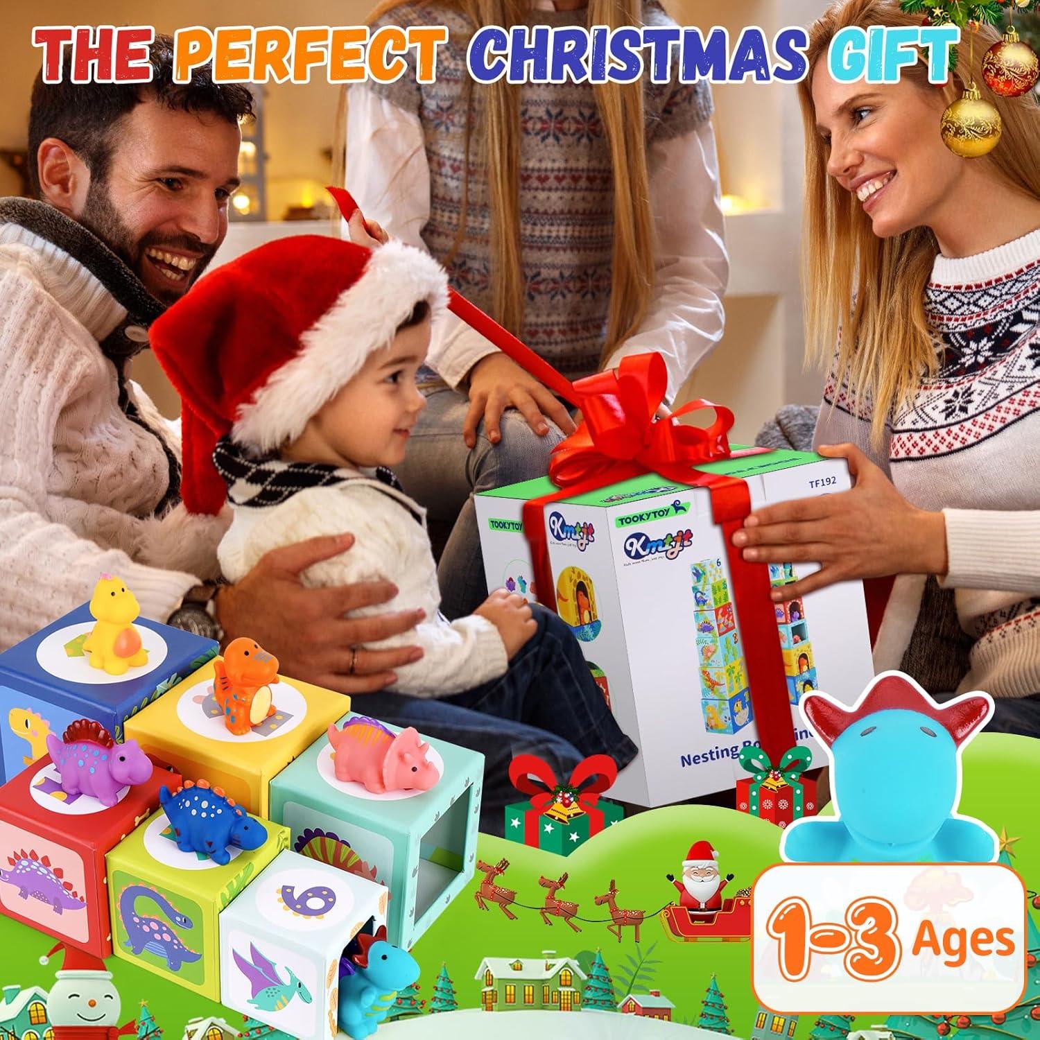 KMTJT Toddlers and Kids Dinosaur Sorting and Stacking Toys Blocks for Preschool, Numbers Nesting Boxes Educational Montessori Toys for 1 2 3 Year Old Boys Girls