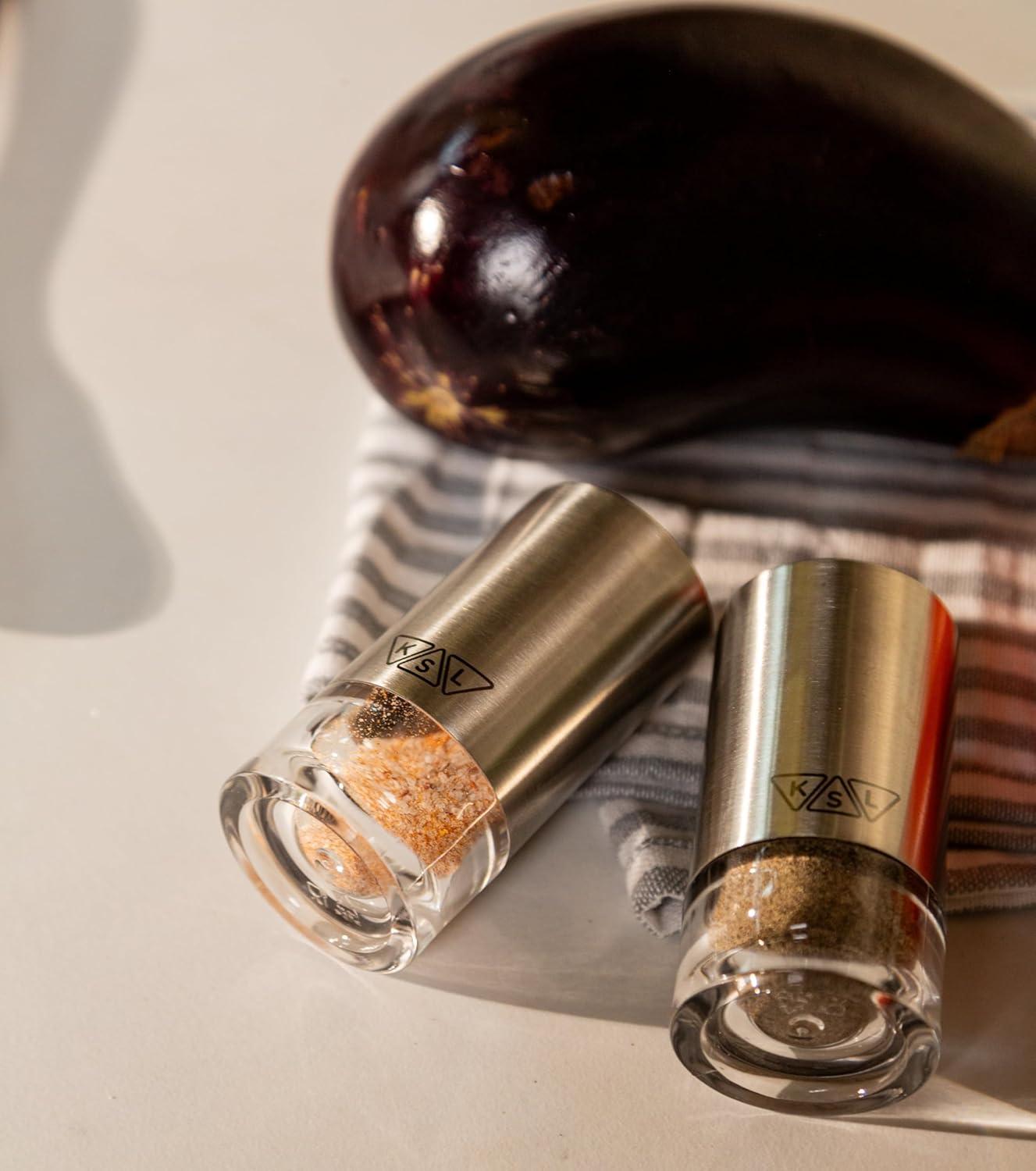 KSL Gravity Electric Salt and Pepper Grinder (Black) - Battery Operated Auto Mill, Automatic Shaker with Light