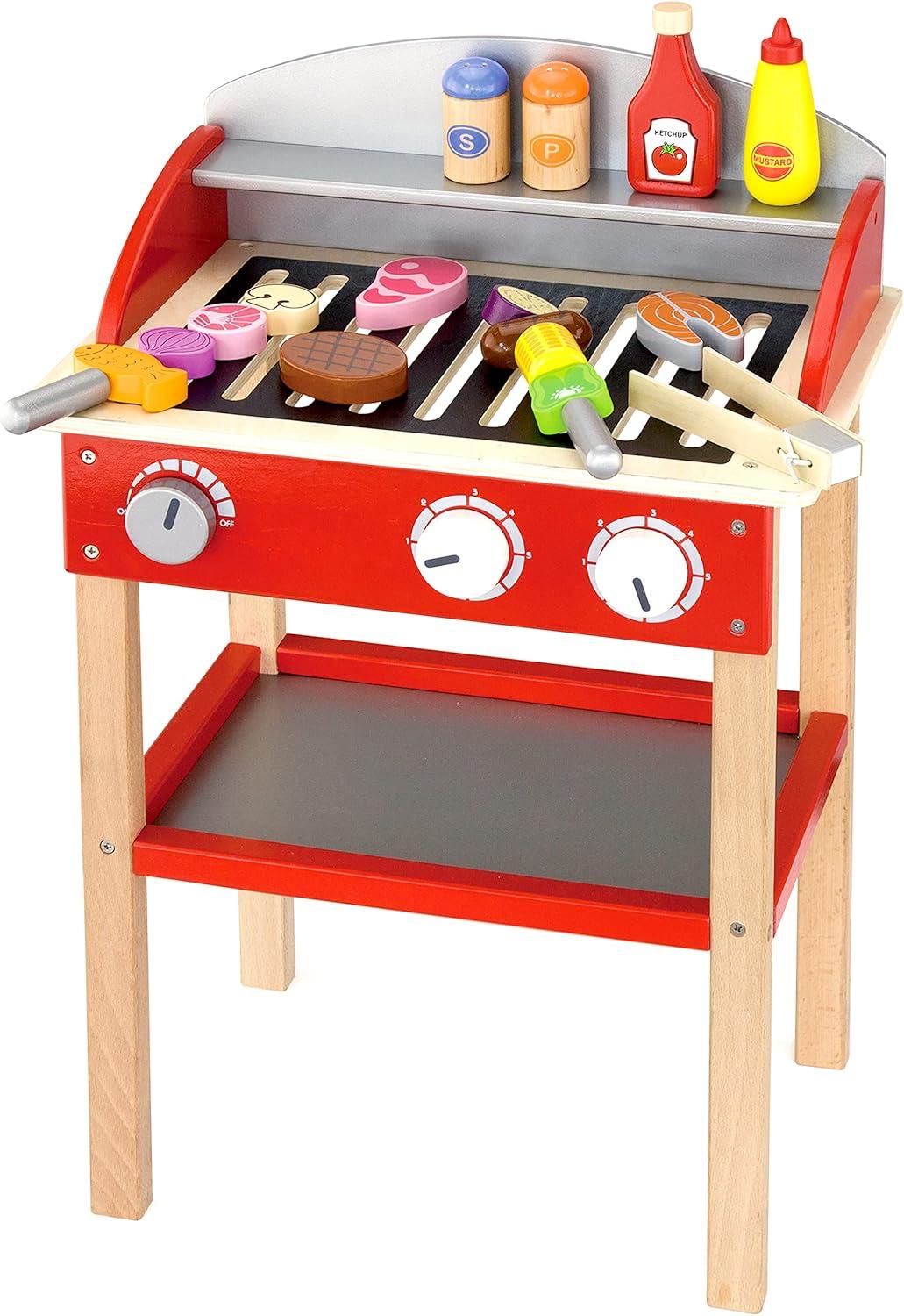 Toddler-Sized Wooden Grill Playset with Accessories