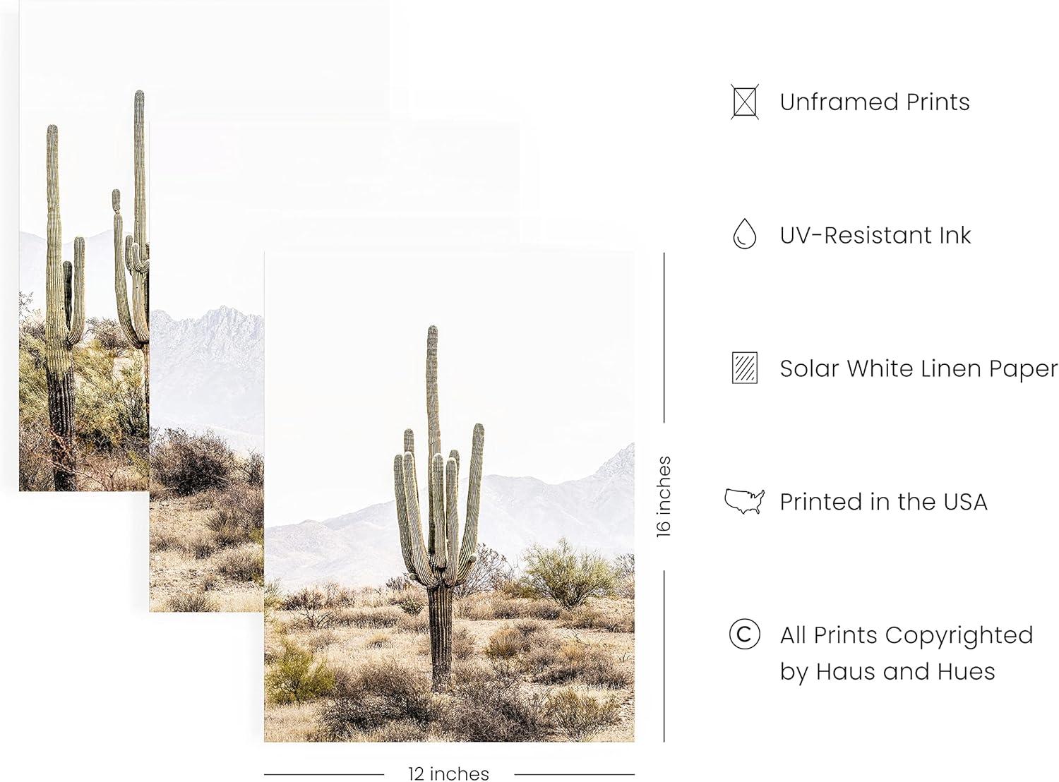 Haus and Hues Desert Wall Art - Set of 3 Western Posters, Landscape Pictures Wall Art, Nature Posters and Prints, Joshua Tree Wall Art, Cactus Posters Nature, Scenic Posters For Wall (12x16, Unframed)