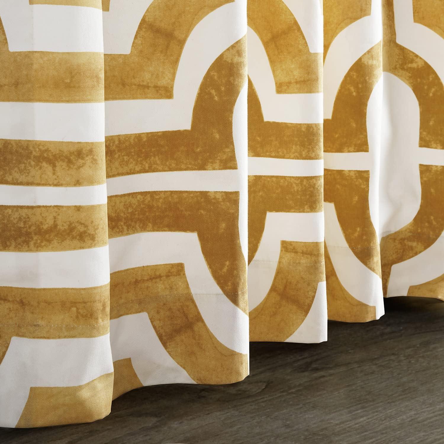 HPD Half Price Drapes Geometric Printed Curtains 96 Inches Long Luxury Cotton Curtains (1 Panel) Room Darkening Window Curtains for Bedroom & Living Room, 50W x 96L, Mecca Geometric Gold