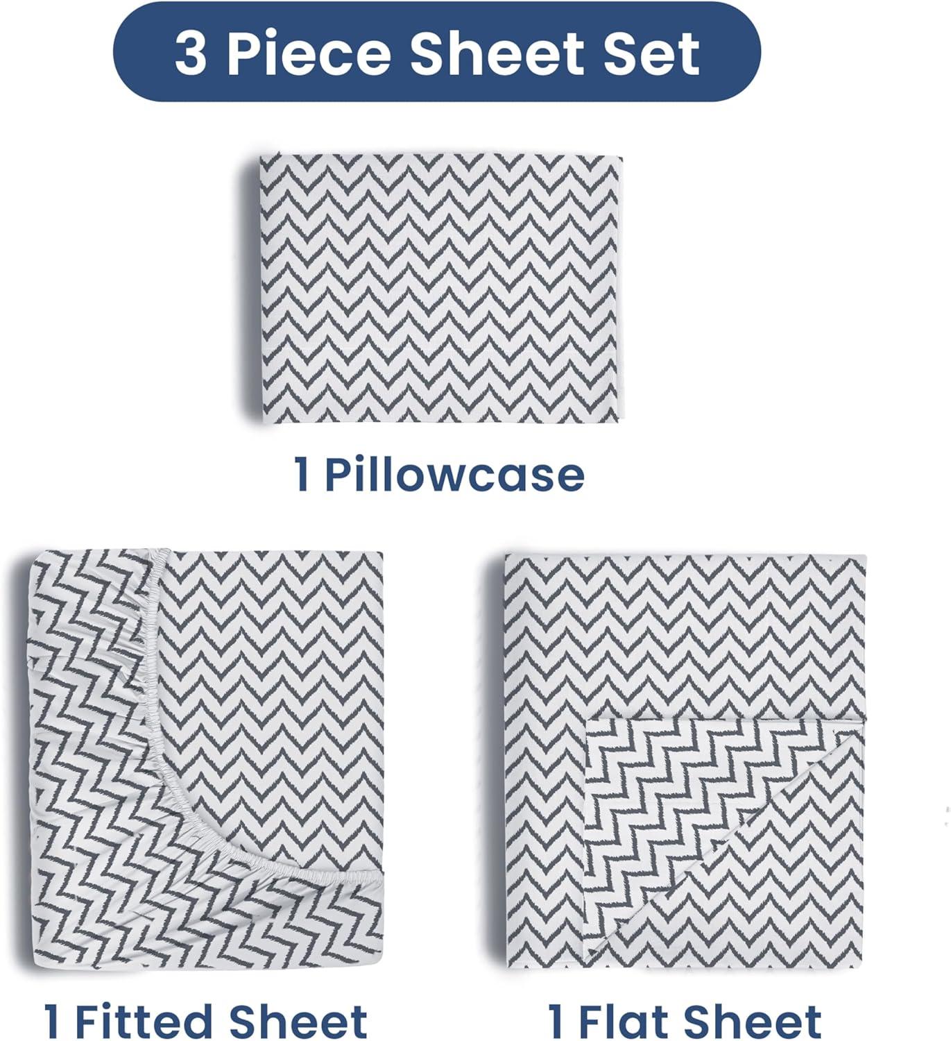 Martex 225 Thread Count Cotton Rich Twin XL Sheet Set - Soft, Durable, Wrinkle Resistant (3pc), Chevron