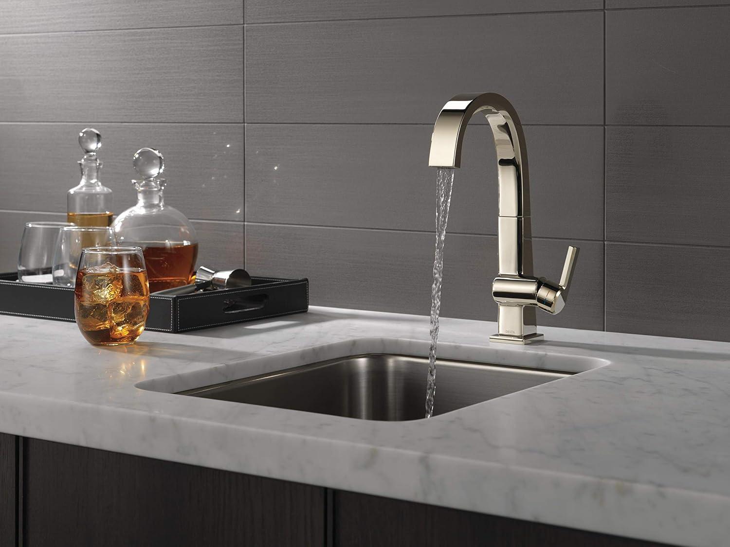 Sleek Nickel 12" Contemporary Bar Faucet with Pull-Out Spray