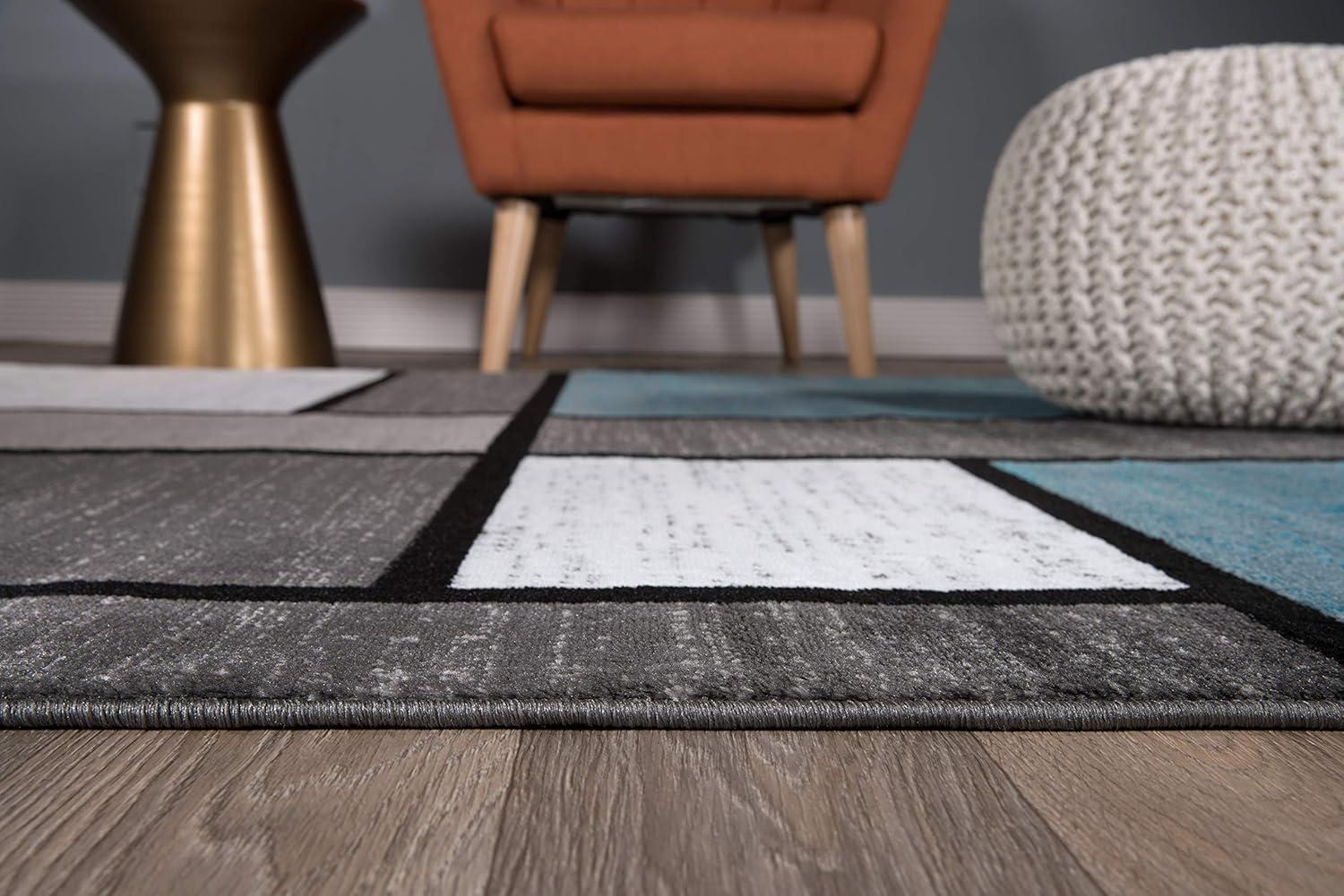 World Rug Gallery Contemporary Modern Boxed Color Block Blue Gray 2'x10' Runner Rug