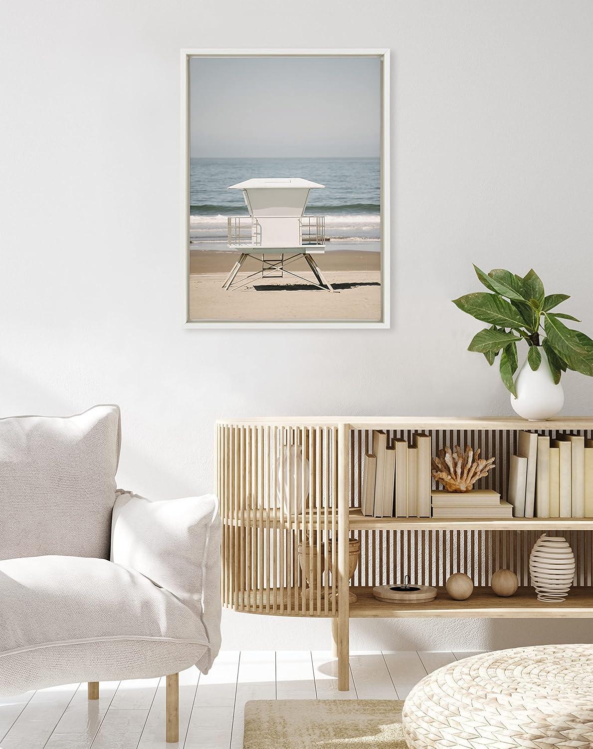 Sylvie Surf Shack Coastal Canvas Print with White Frame