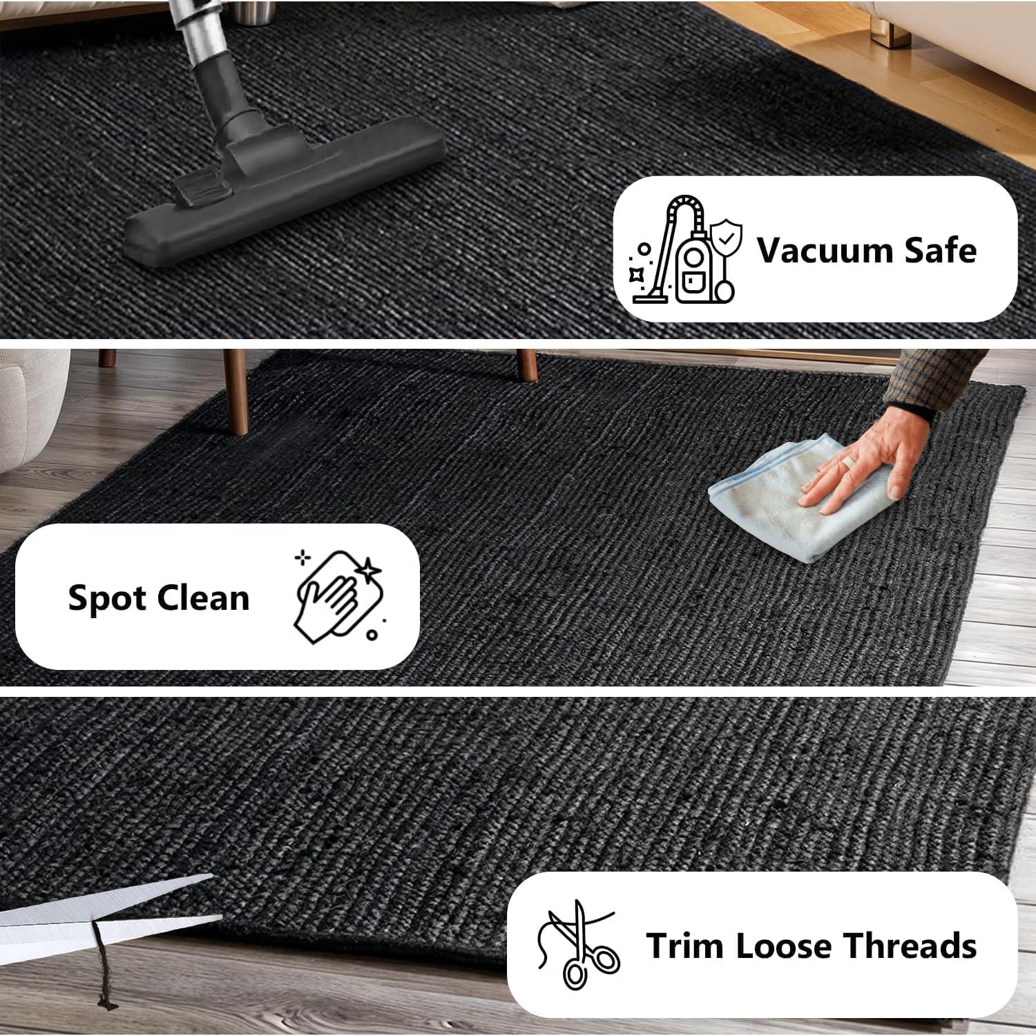 QUINCH Natural Fiber Jute Rug Hand Braided Farmhouse Rectangle Area Rug