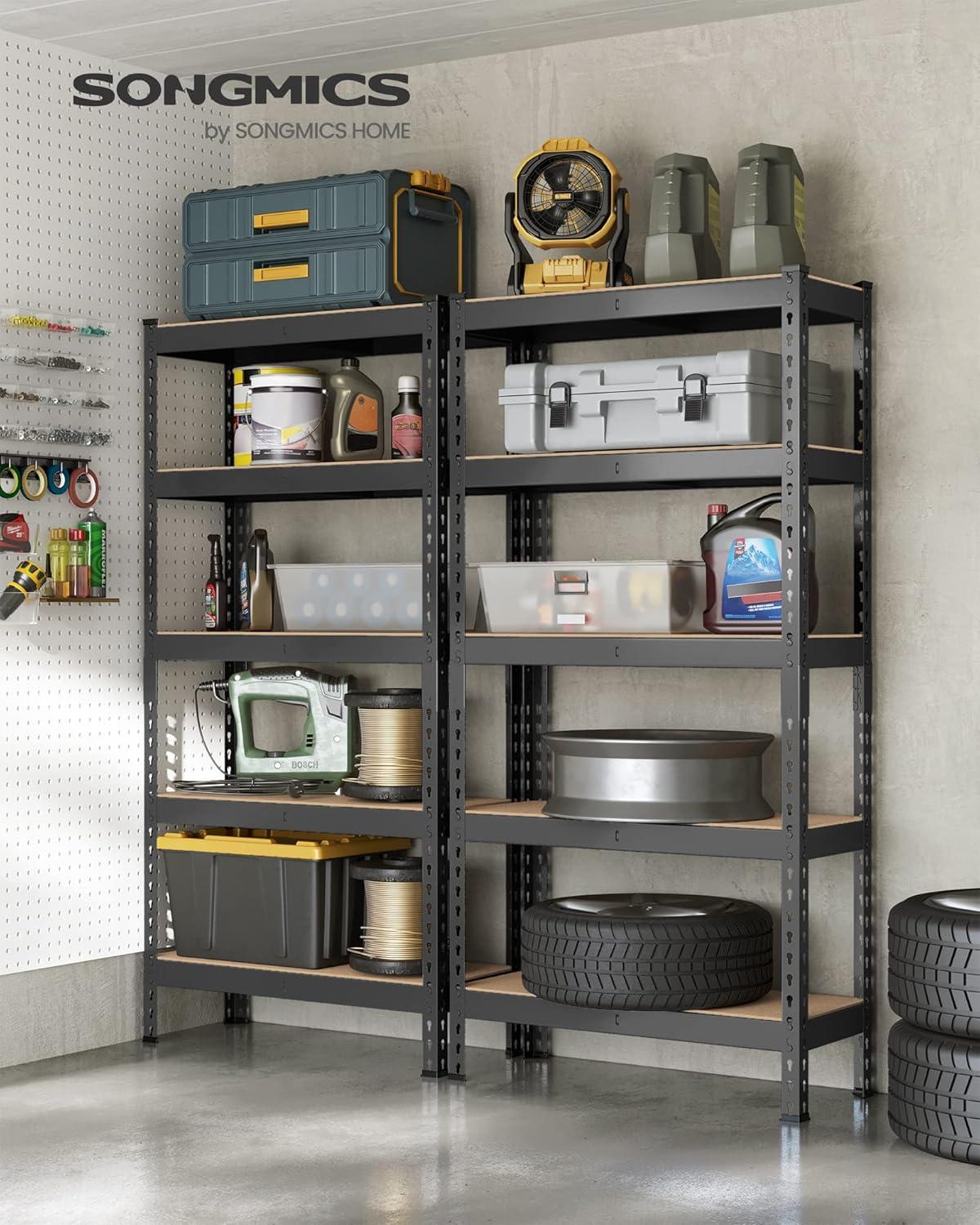 SONGMICS 5-Tier Storage Shelves Garage Storage Boltless Assembly Adjustable Shelving Units 11.8 x 29.5 x 59.1 Inches Load 1929 lb Each Shed Warehouse Basement, Black