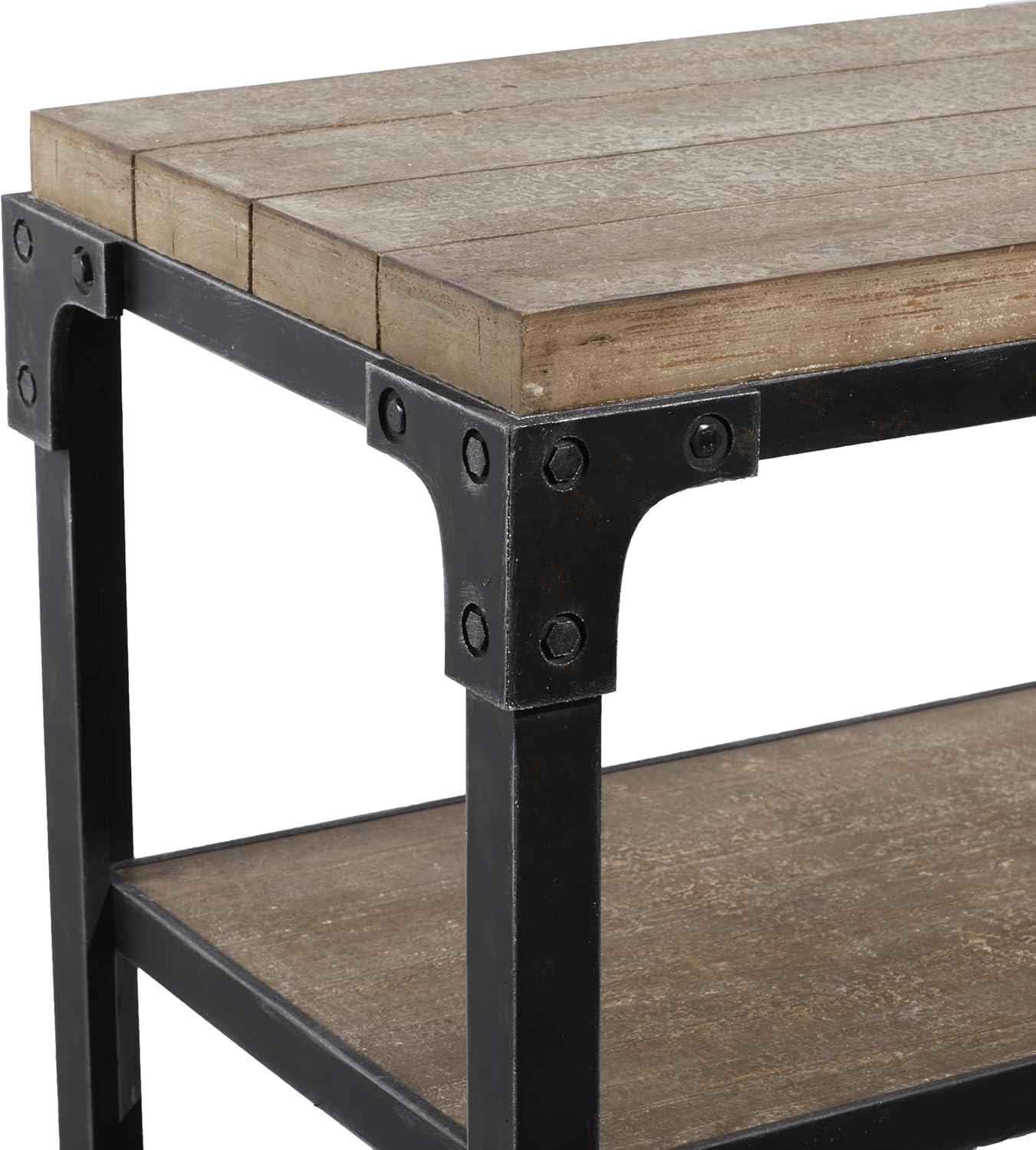 Olivia & May Rustic 3 Tier Console Table Brown: Industrial Style, Fixed Shelves, Wood Frame, Entryway Storage