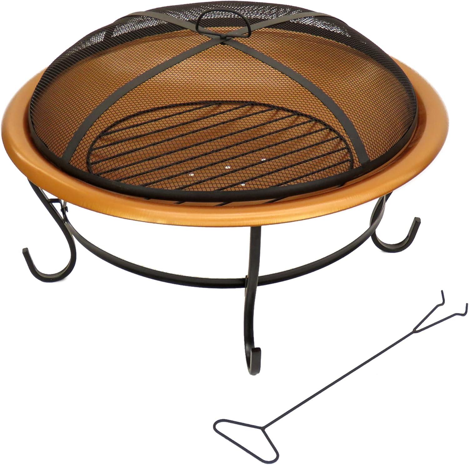 29" Copper Fire Pit with Stand and Screen - National Tree Company