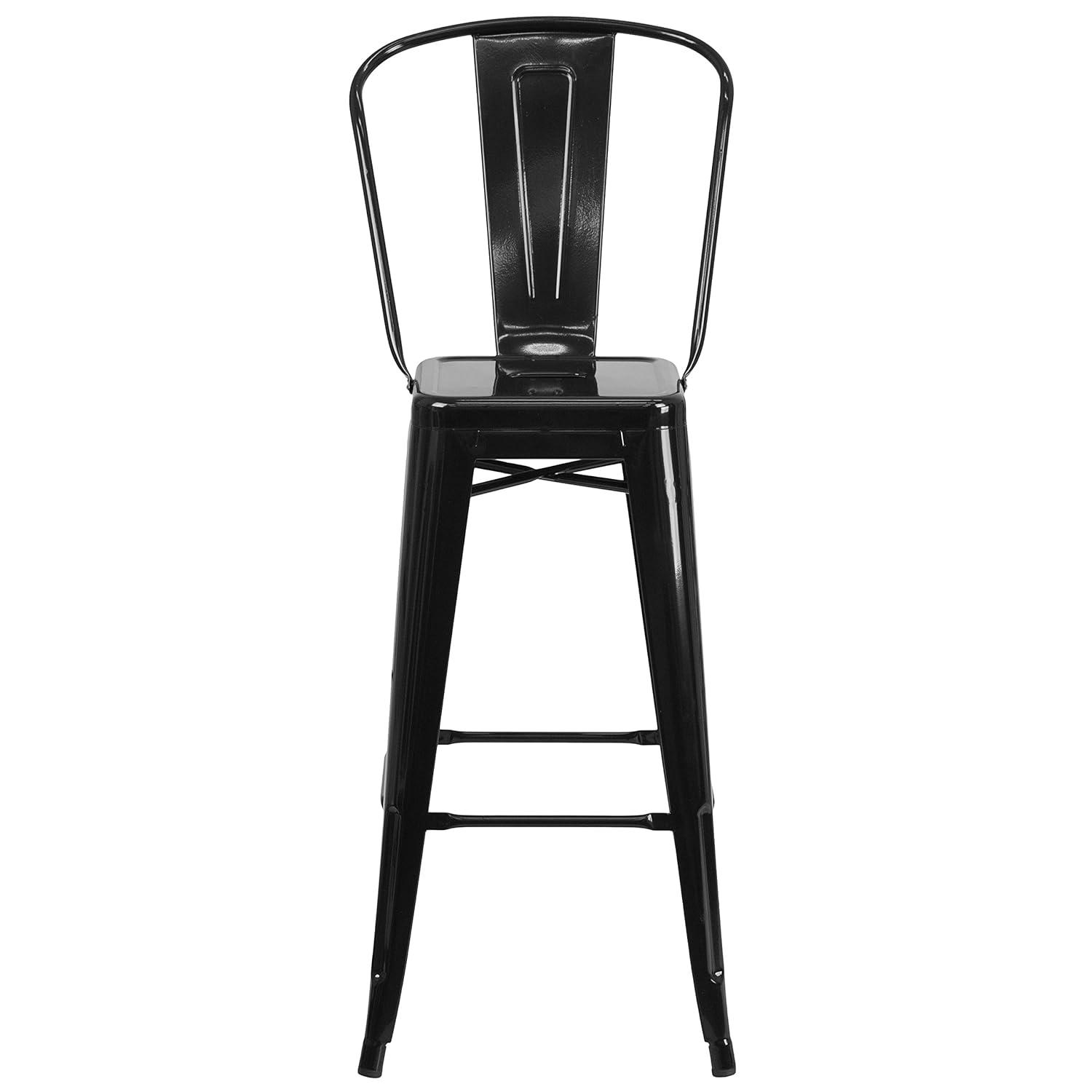 Merrick Lane White 30" High Metal Bar Height Stool with Removable Back for Indoor-Outdoor Use