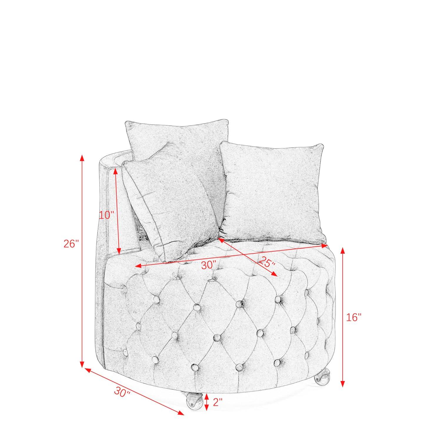 Swivel Barrel Accent Chair, 30in Modern Velvet Round Sofa Chair with 3 Pillows and Wheels, Comfy Tufted Club Lounge Chair for Living Room, Bedroom(Beige)