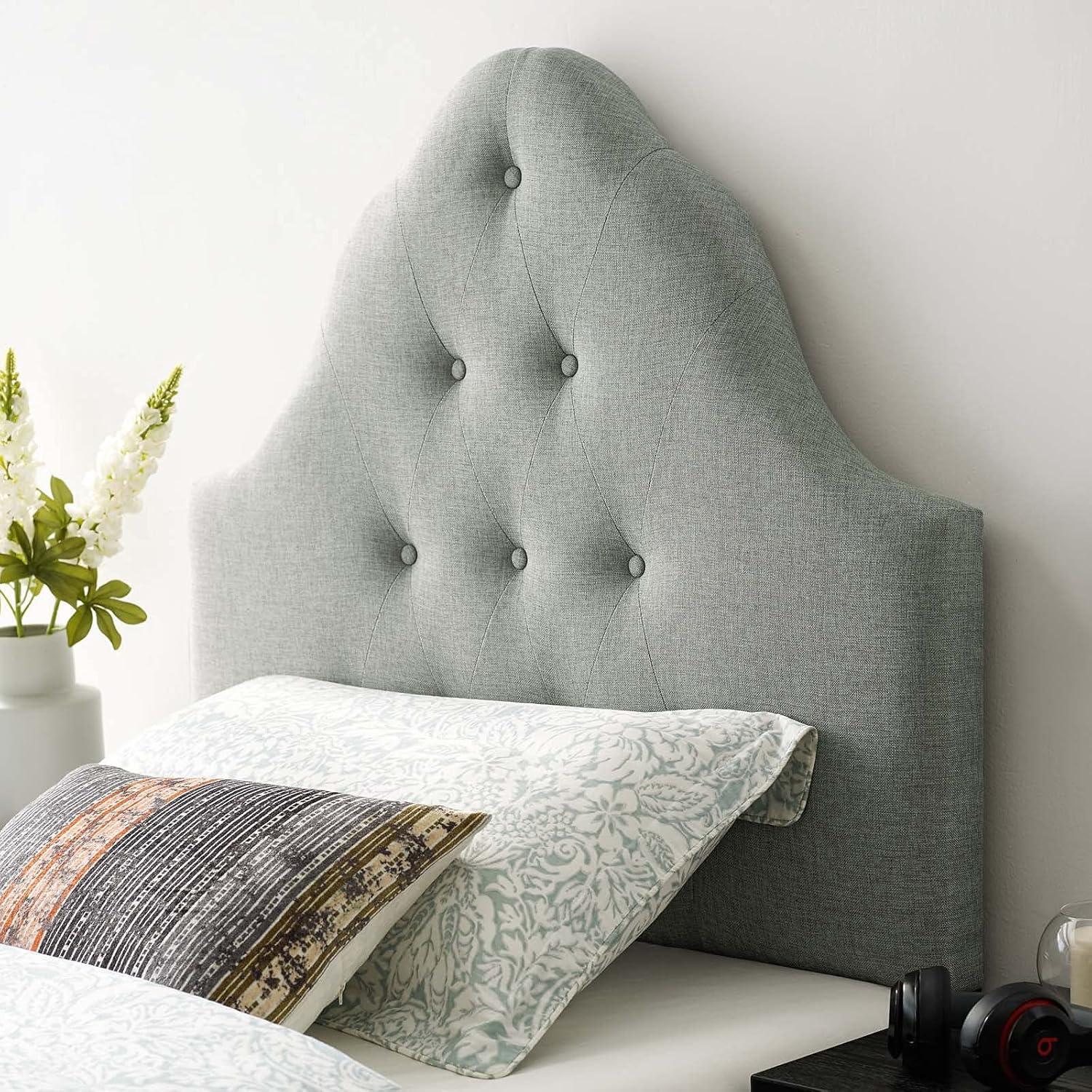 Gray Twin Upholstered Tufted Scallop Headboard