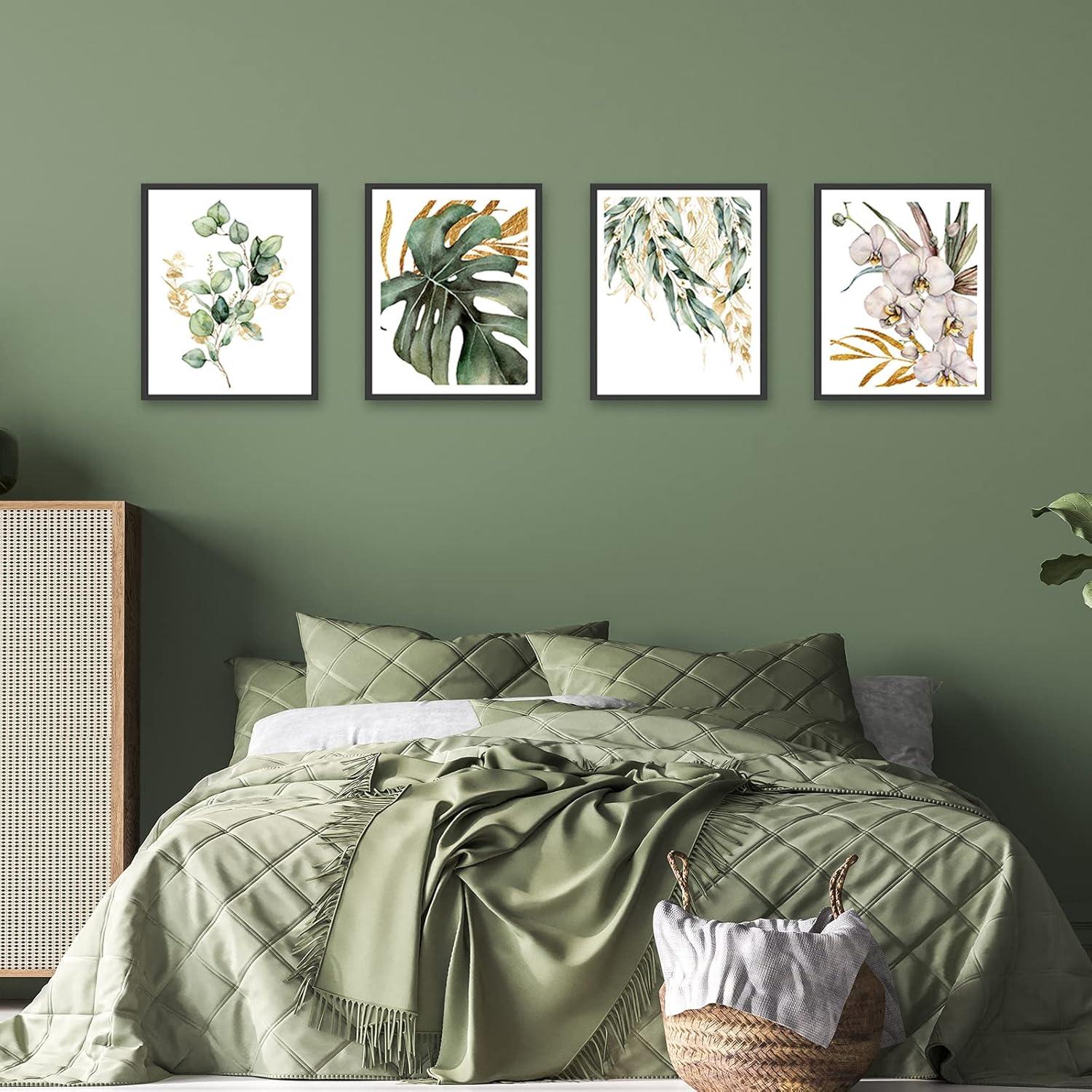 Botanical Gold and Green Watercolor Canvas Prints Set of 4