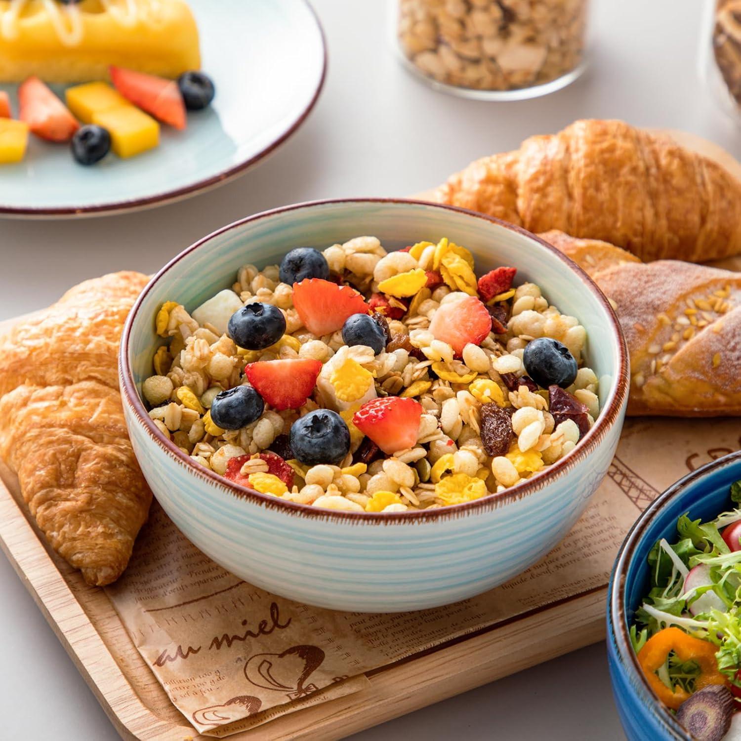 Bonita Blue Dinnerware Sets, Plates and Bowls Set for 4, 12 Pieces Stoneware Dinnerware Set, Dishwasher and Microwave Safe
