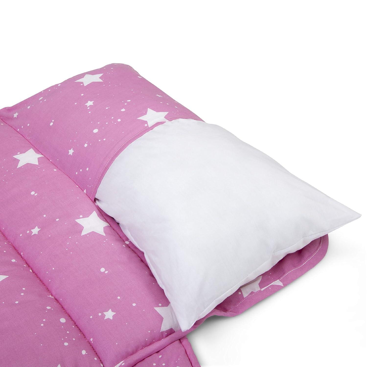 Delta Children Nap Mat for Toddlers and Kids | Pillow and Blanket | Rollup Design | Preschool & Daycare, Blushing Stars