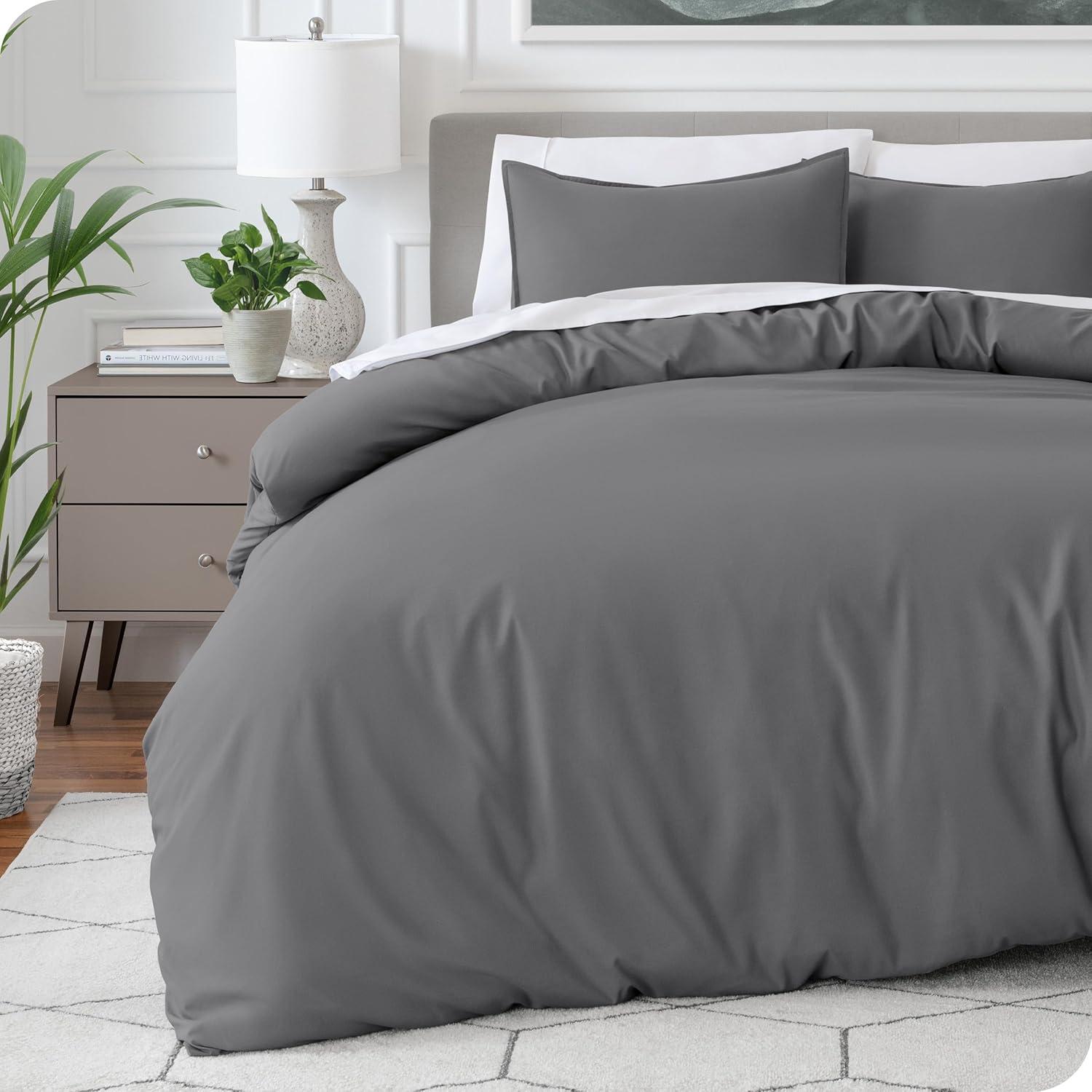 Full Grey Double Brushed Duvet Cover Set by Bare Home