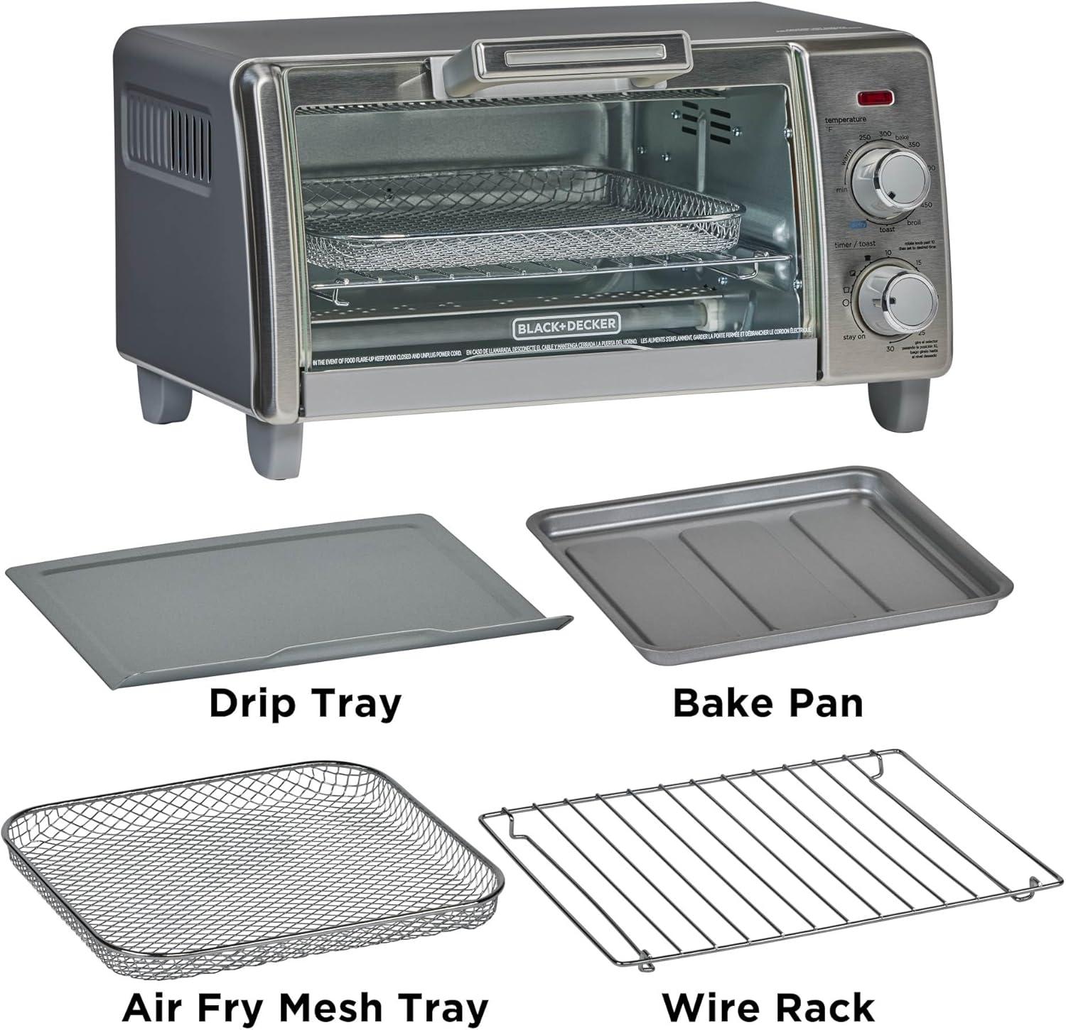 BLACK+DECKER BLACK+DECKER 4-Slice Crisp N Bake Air Fry Toaster Oven, TO1787SS, 5 Cooking Functions, 30 Minute Timer, Stainless Steel