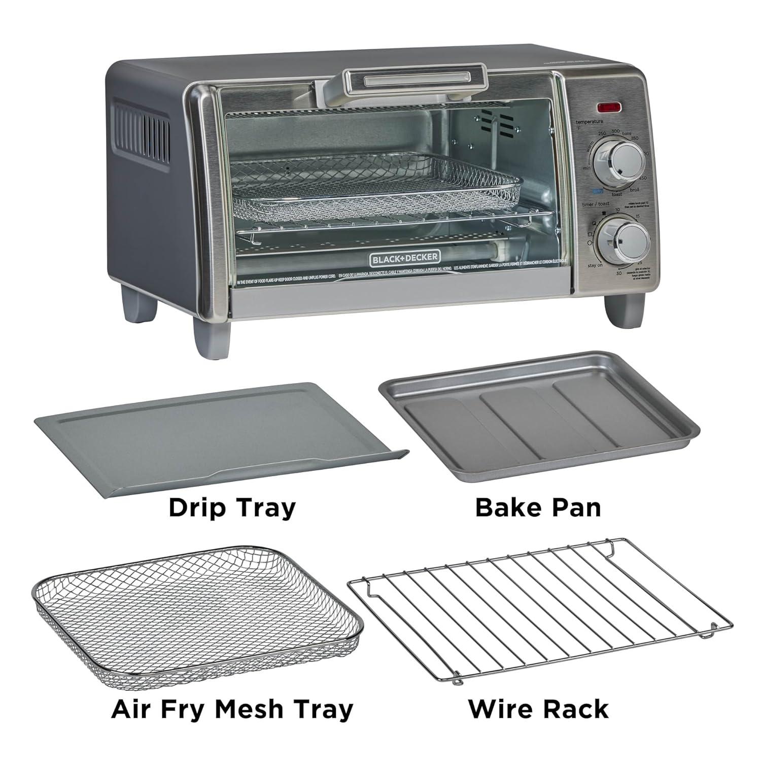 BLACK+DECKER BLACK+DECKER 4-Slice Crisp N Bake Air Fry Toaster Oven, TO1787SS, 5 Cooking Functions, 30 Minute Timer, Stainless Steel