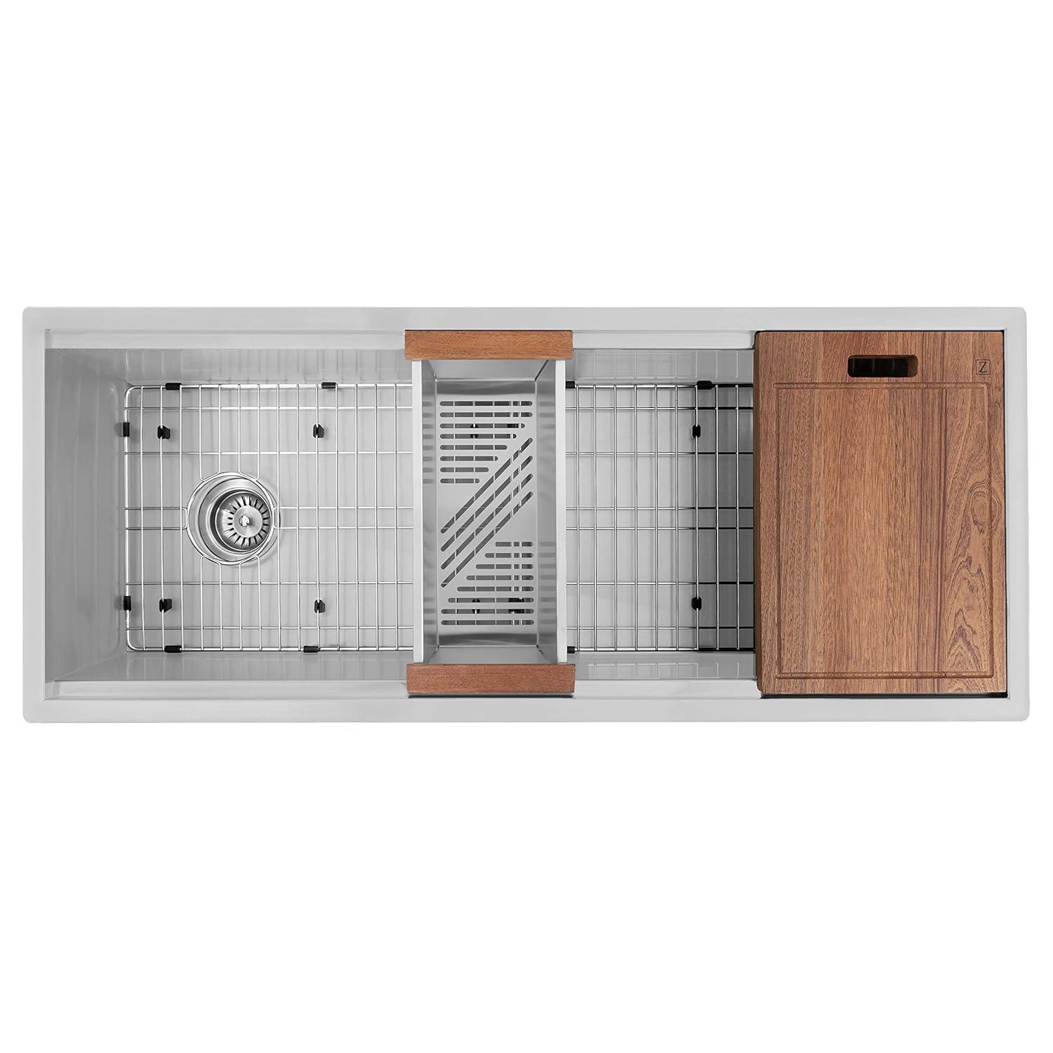 ZLINE 43 in. Garmisch Undermount Single Bowl Stainless Steel Kitchen Sink W/ Bottom Grid & Accessories (SLS-43)