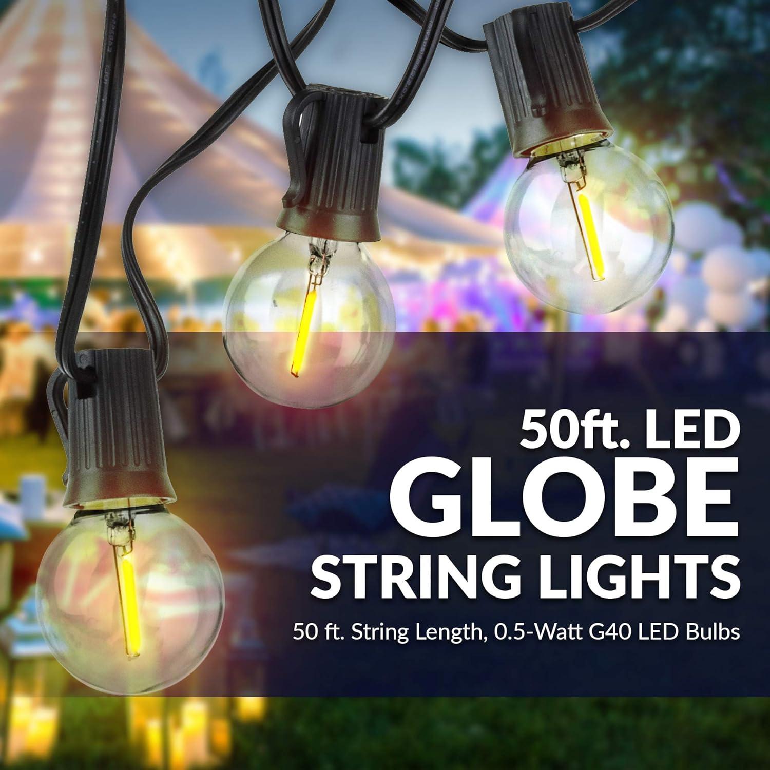 Indoor/Outdoor 50 ft. Plug-In Globe Bulbs Party LED Outdoor String Lights with 55 LED G40 Bulbs Included (5-Free Bulbs)