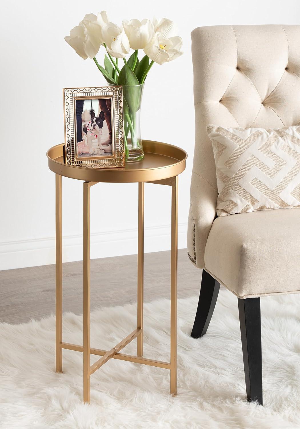 Kate and Laurel Celia Round Metal Foldable Tray Accent Table