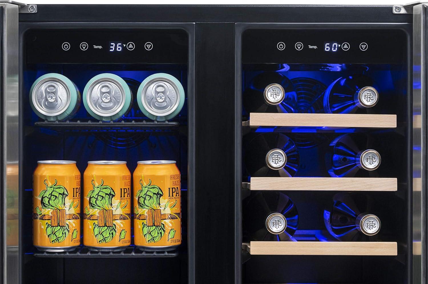 Newair 24" Premium Built-in Dual Zone 18 Bottle and 58 Can French Door Wine and Beverage Fridge