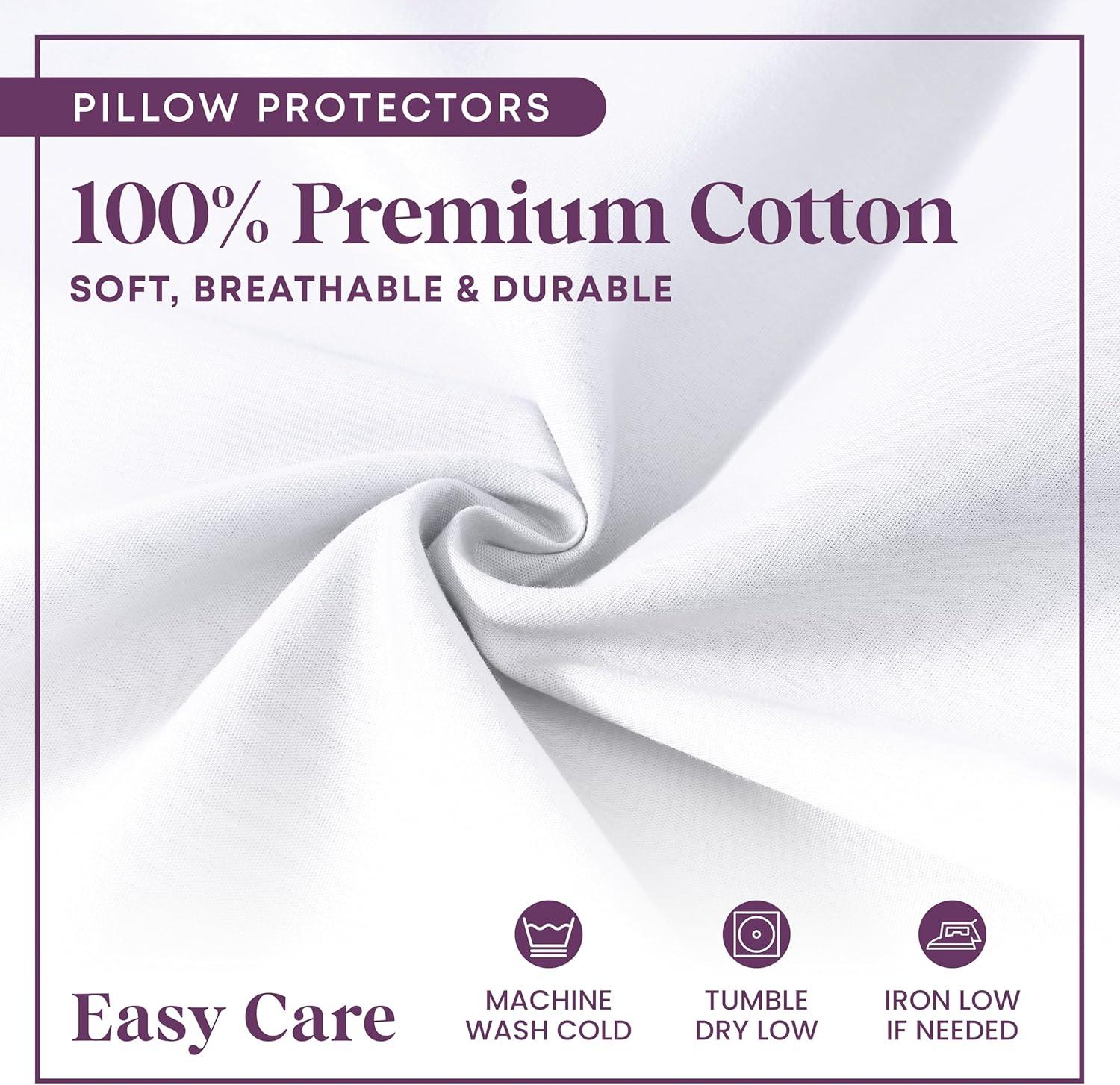 Circles Home 100% Cotton Breathable Queen Pillow Protector with Zipper – (6 Pack)