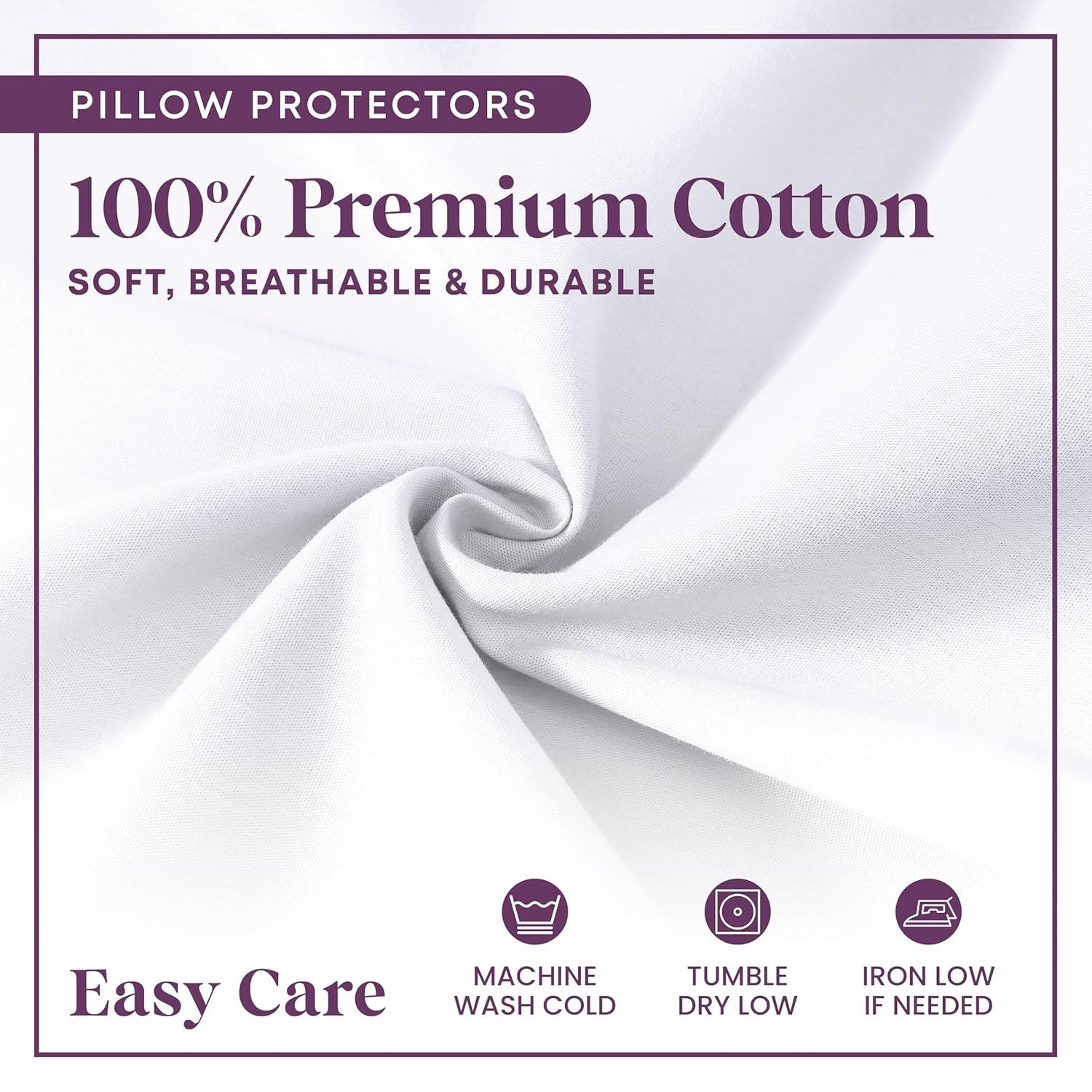 Circles Home 100% Cotton Breathable King Pillow Protector with Zipper – (4 pack)
