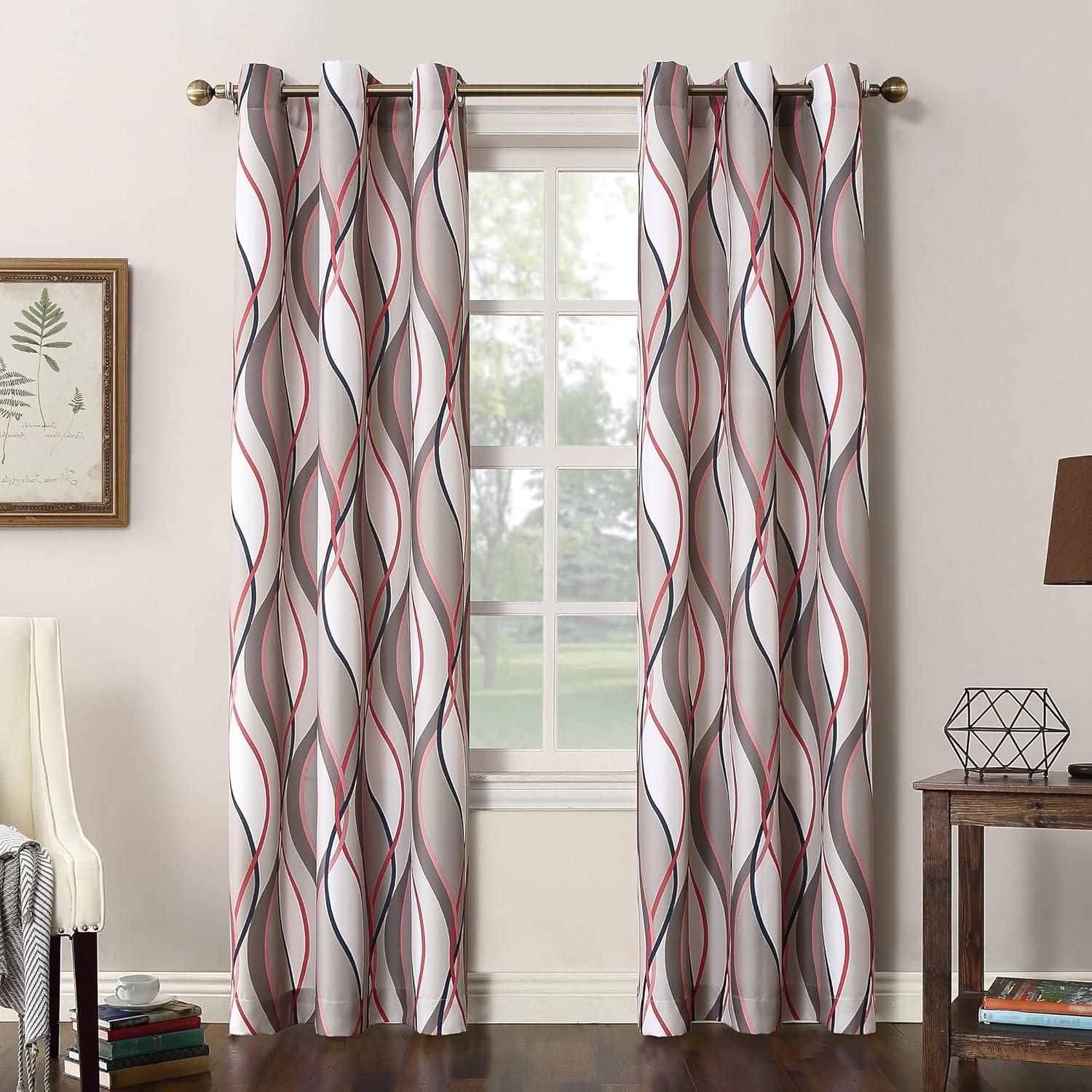 48"x84" No. 918 Semi-Sheer Intersect Ogee Wave Print Grommet Curtain Panel Nickel: Room Darkening, Polyester