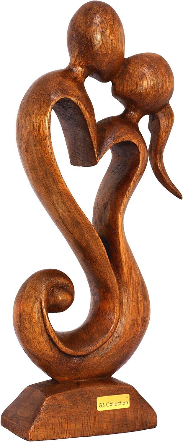 Hand Carved 12" Suar Wood Eternal Love Sculpture