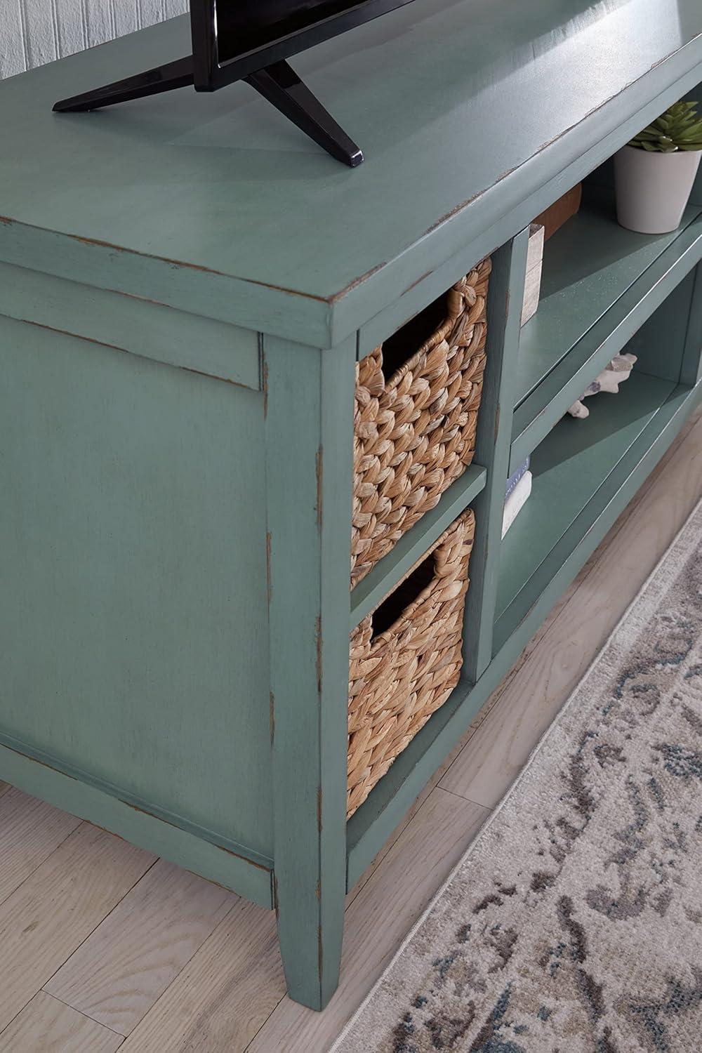 Black Transitional TV Stand with Baskets and Shelves