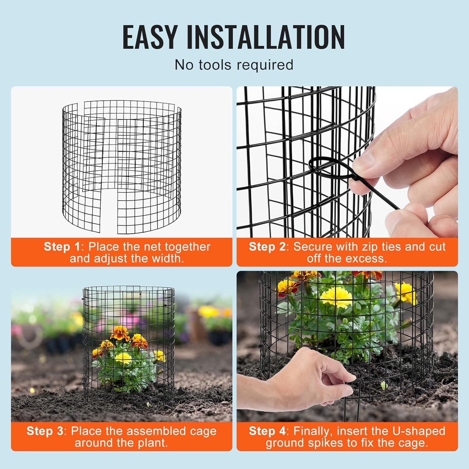 KFFKFF 6-Set Garden Guard, 12.6'' Diameter x 14'' Height, Metal Mesh Plant Enclosures, Outdoor Barrier for Plants, Flowers & Veggies, Deters Rabbits, Chickens & Squirrels, Includes 18 Mesh Panels