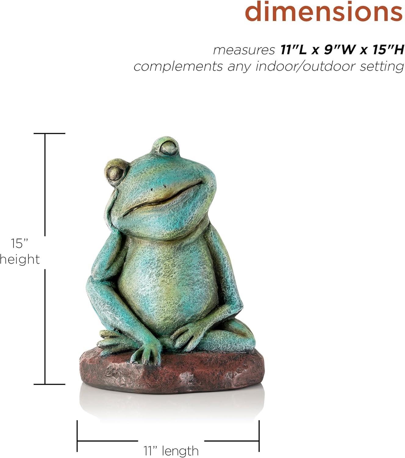 15" Magnesium Oxide Pensive Frog Statue - Alpine Corporation: Garden Decor, Zen722 Collection