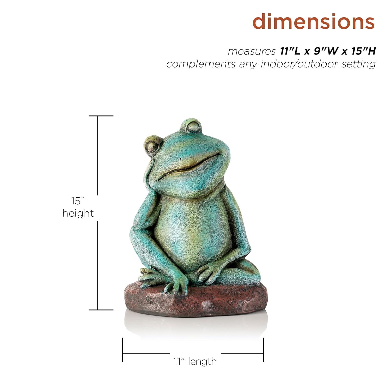 15" Magnesium Oxide Pensive Frog Statue - Alpine Corporation: Garden Decor, Zen722 Collection