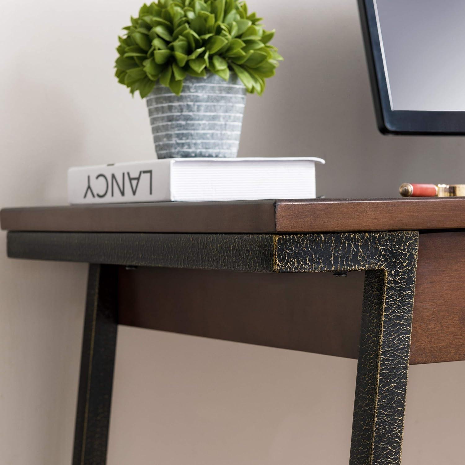 Leick Home 11400 Empiria Metal and Wood Laptop Computer Desk with Drop Front Keyboard Drawer, Walnut and Foundry Bronze