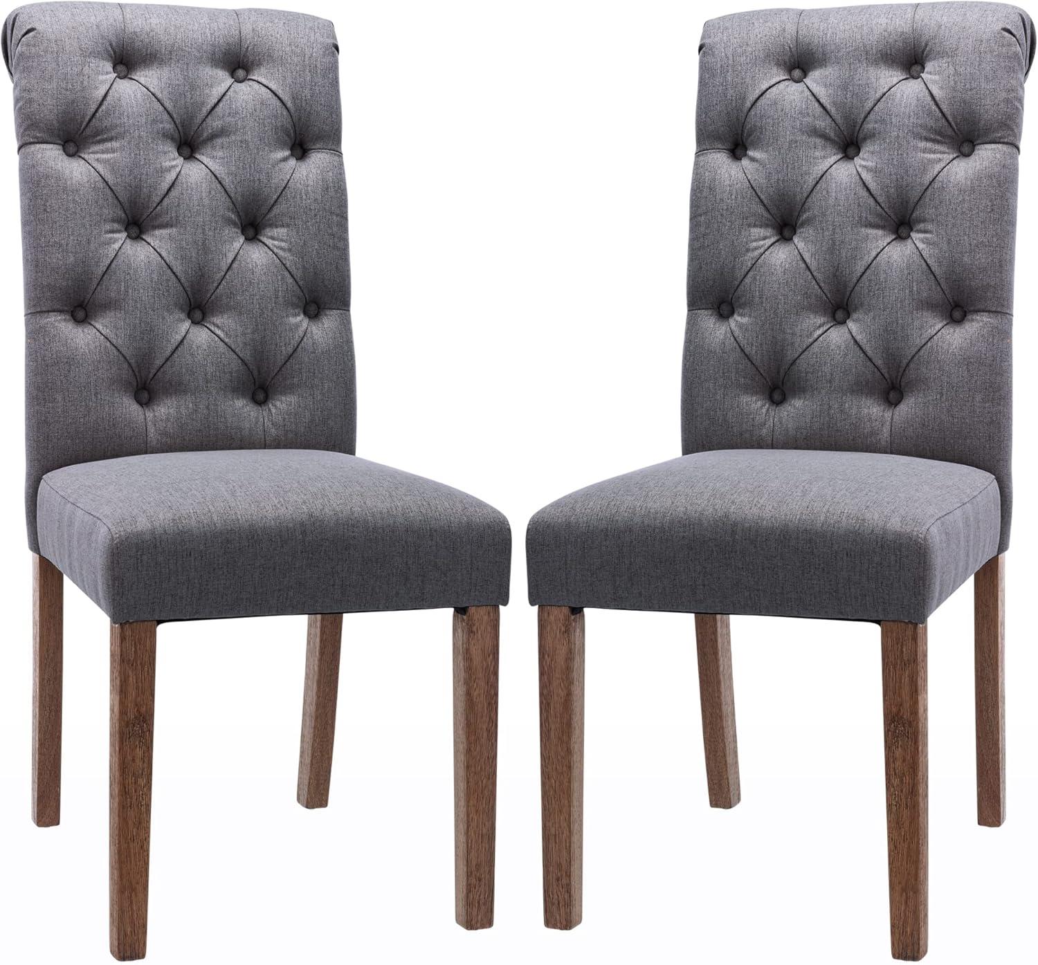 Gray Linen Upholstered High-Back Parsons Side Chair Set