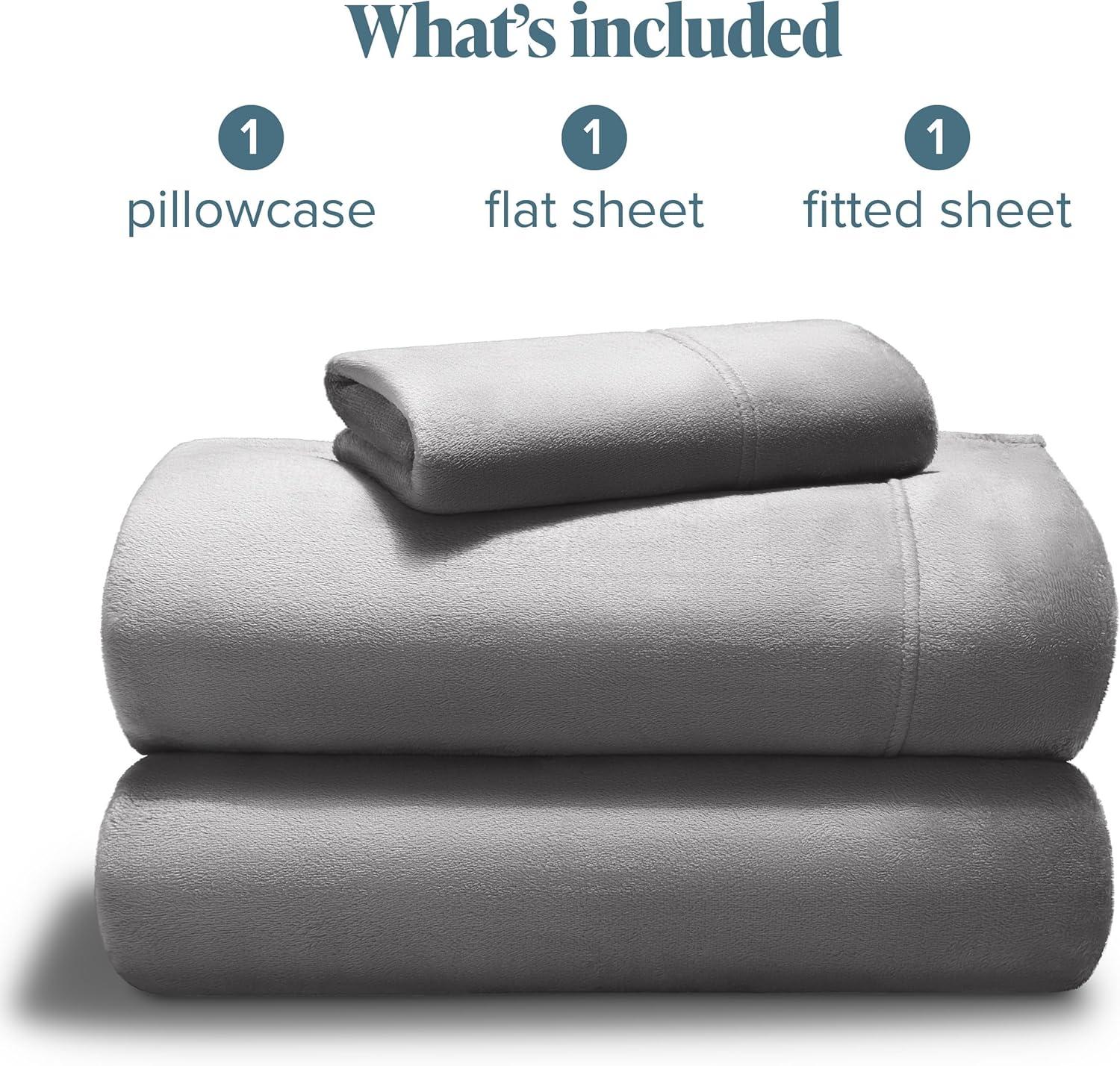 Velvety Soft Microplush Fleece Light Grey Twin XL Sheet Set by Bare Home